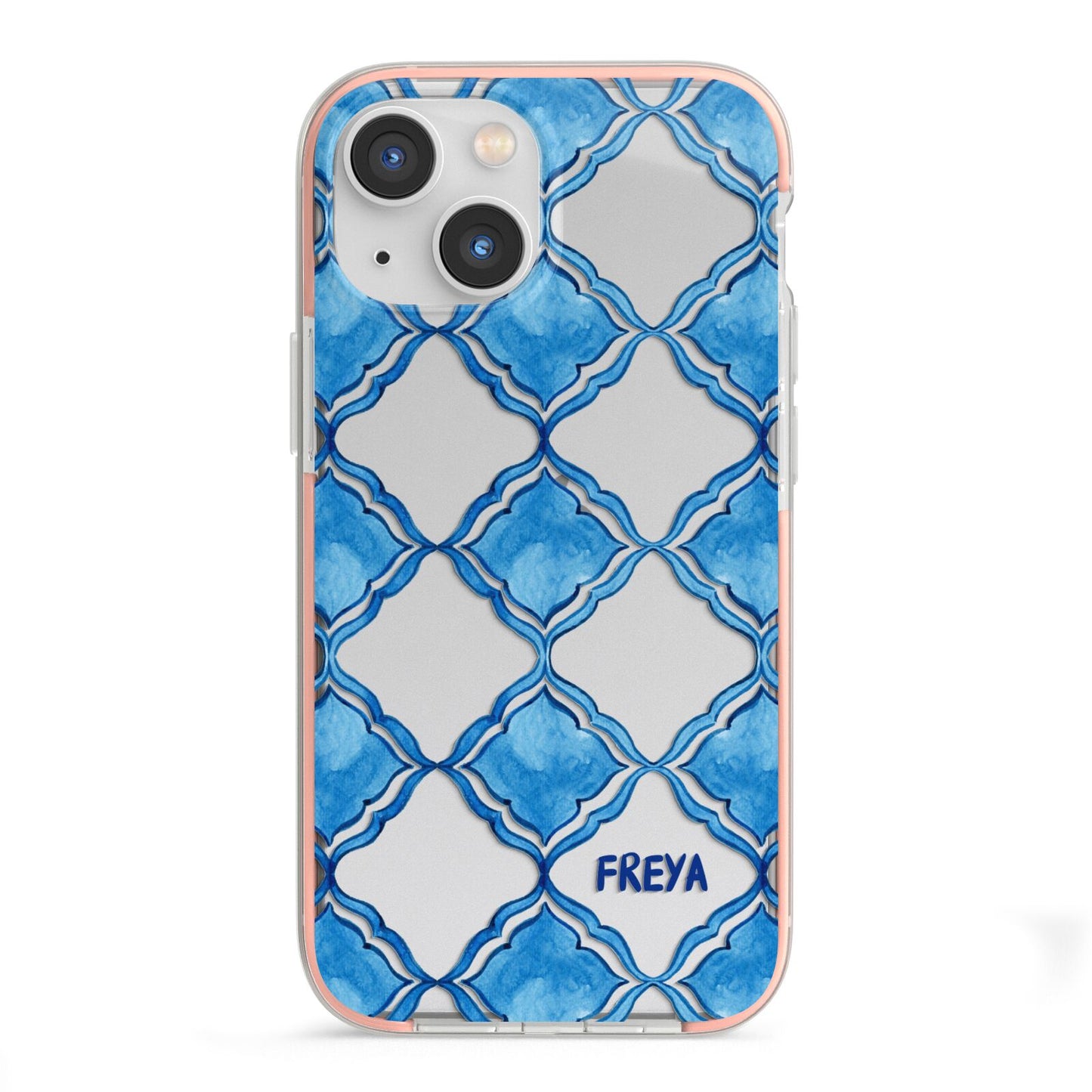 Personalised Mediterranean Tiles iPhone 13 Mini TPU Impact Case with Pink Edges