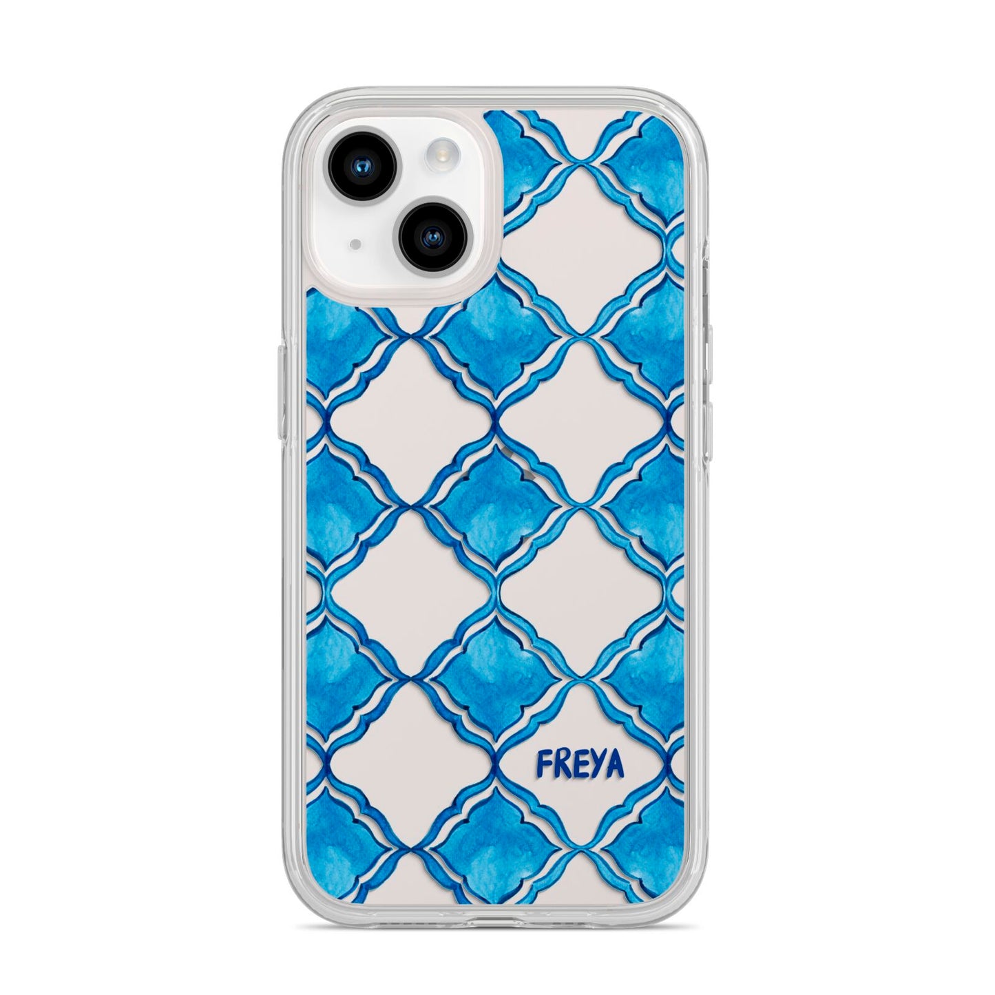 Personalised Mediterranean Tiles iPhone 14 Clear Tough Case Starlight