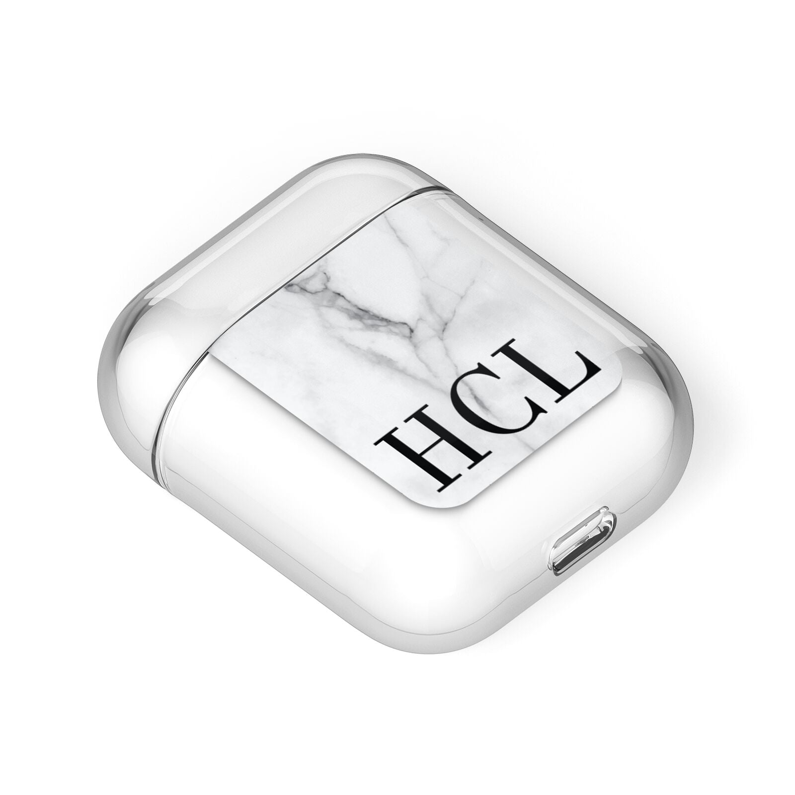 Personalised Medium Marble Initials AirPods Case Laid Flat