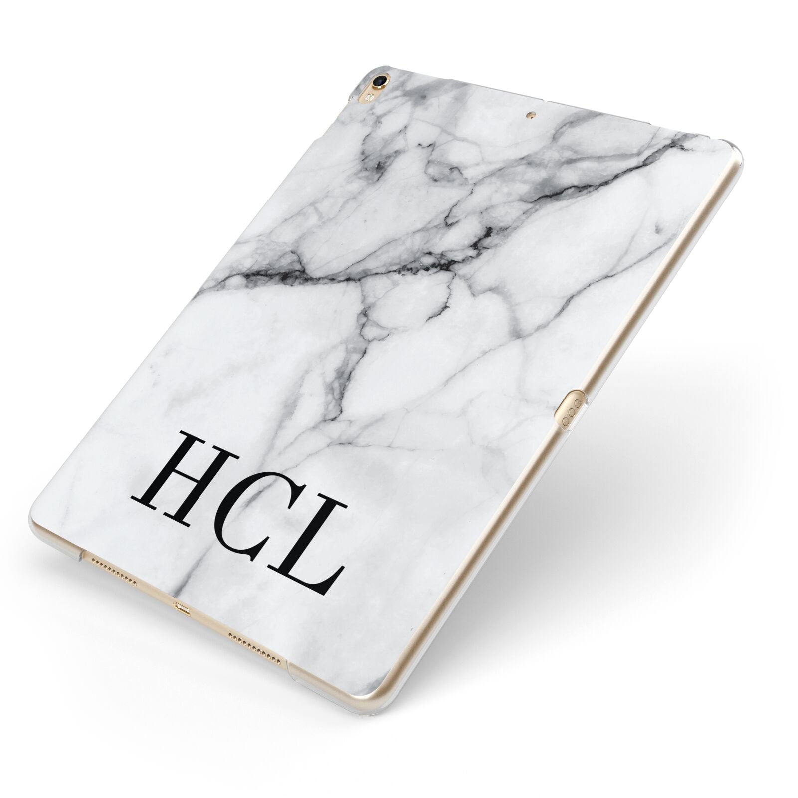 Personalised Medium Marble Initials Apple iPad Case on Gold iPad Side View