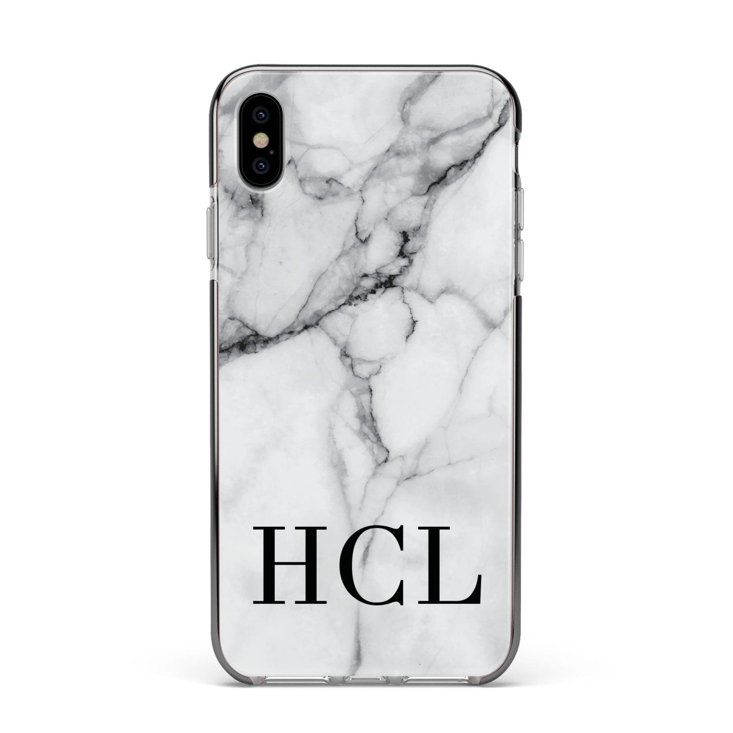 Personalised Medium Marble Initials Apple iPhone Xs Max Impact Case Black Edge on Silver Phone