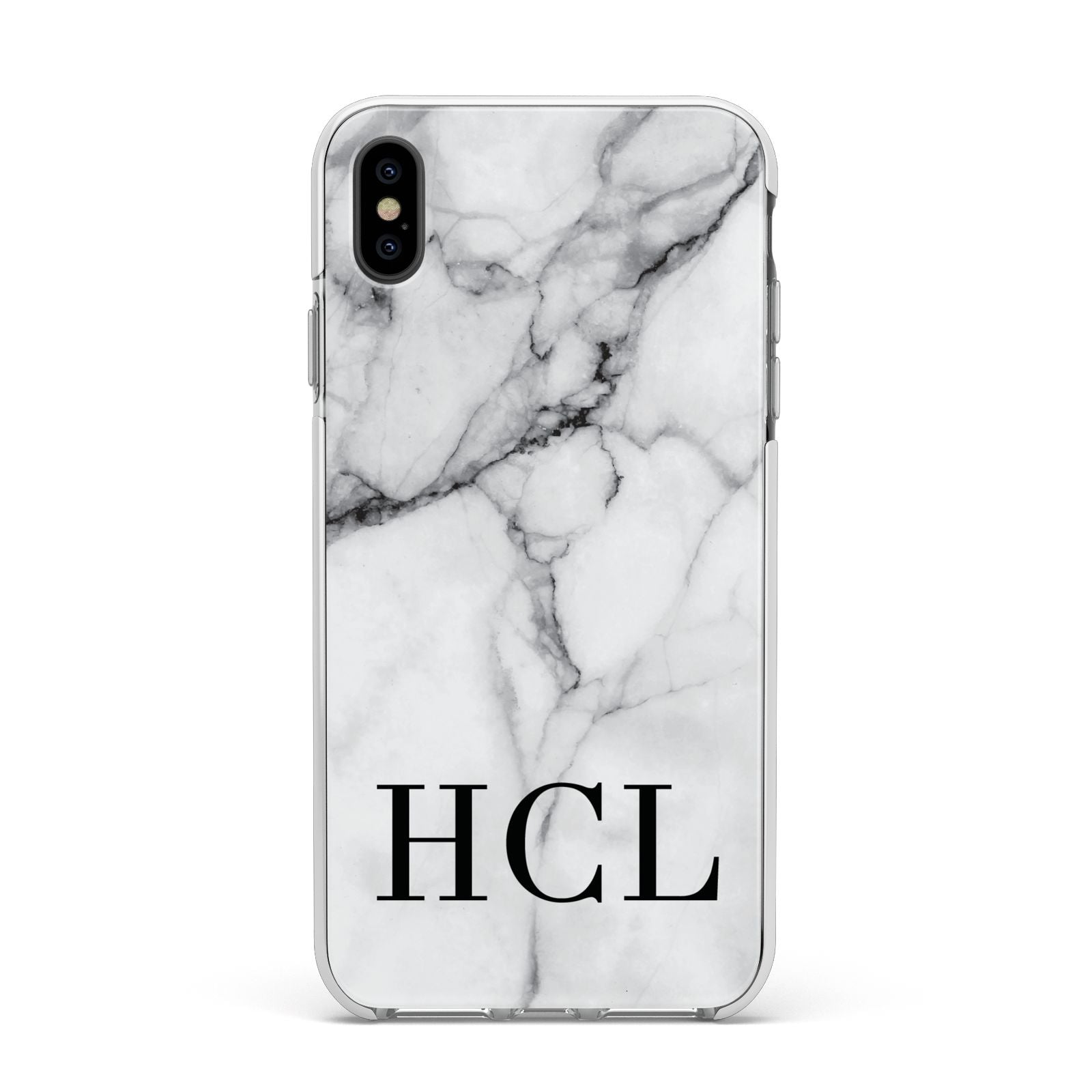 Personalised Medium Marble Initials Apple iPhone Xs Max Impact Case White Edge on Black Phone