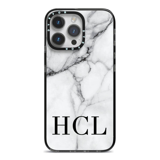 Personalised Medium Marble Initials iPhone 14 Pro Max Black Impact Case on Silver phone