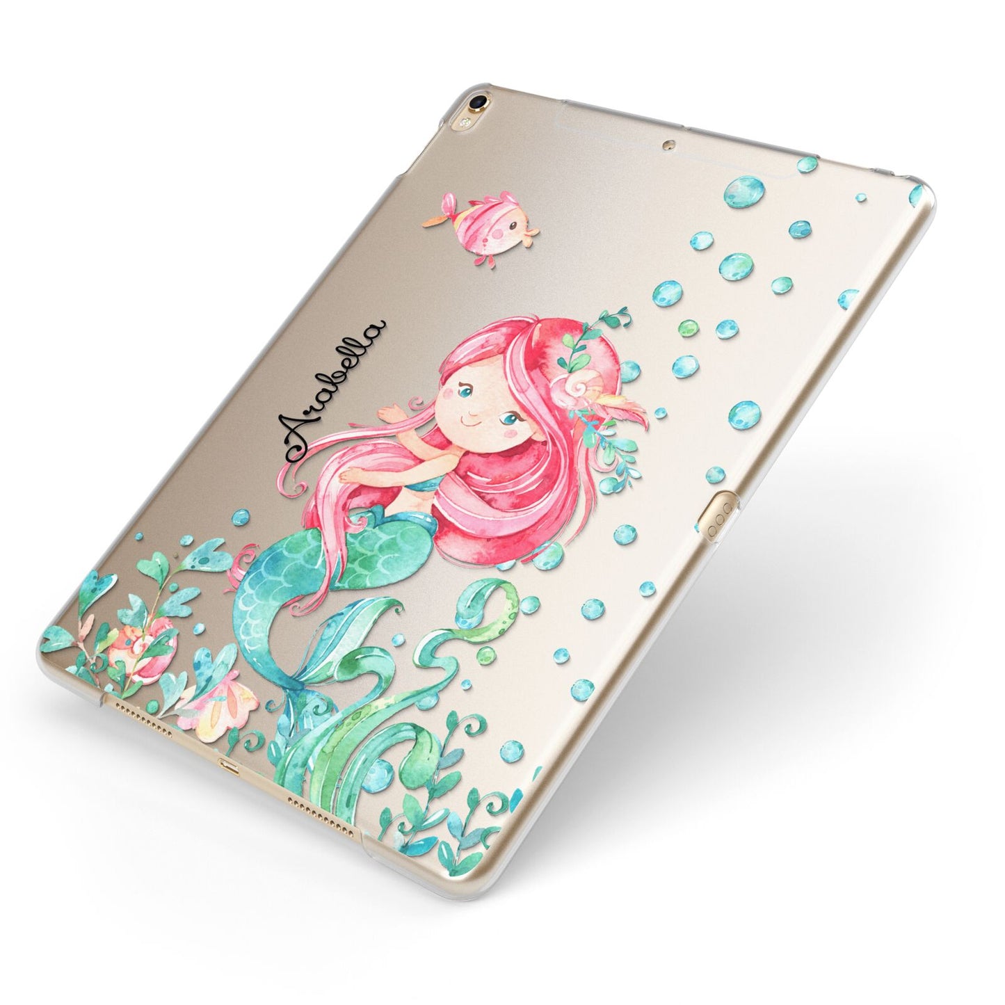 Personalised Mermaid Apple iPad Case on Gold iPad Side View