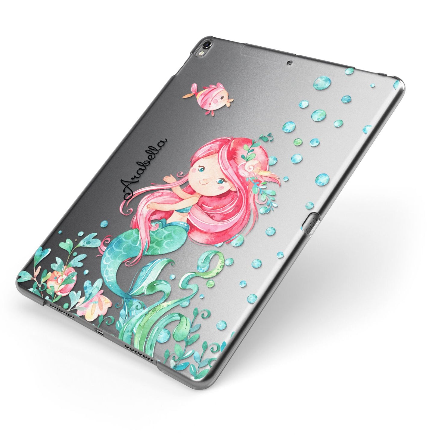 Personalised Mermaid Apple iPad Case on Grey iPad Side View