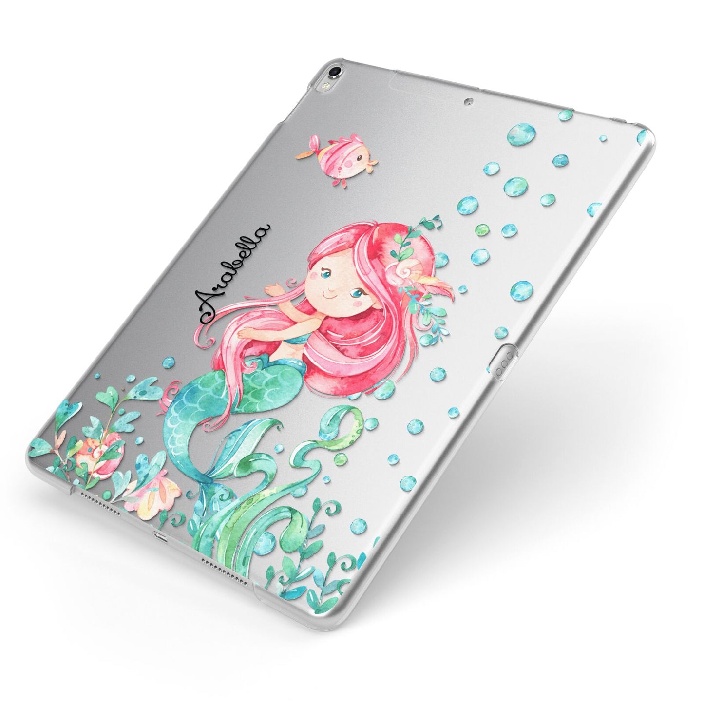 Personalised Mermaid Apple iPad Case on Silver iPad Side View