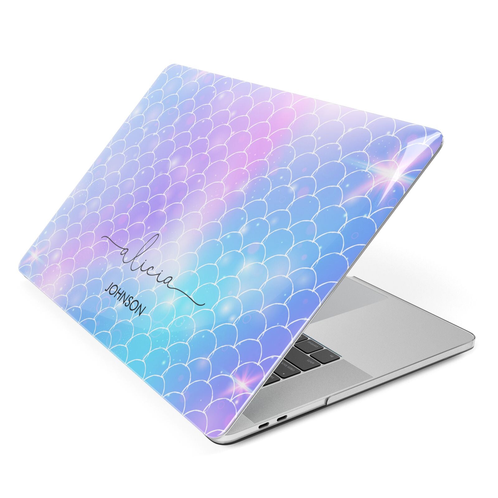 Personalised Mermaid Glitter with Names Apple MacBook Case Side View