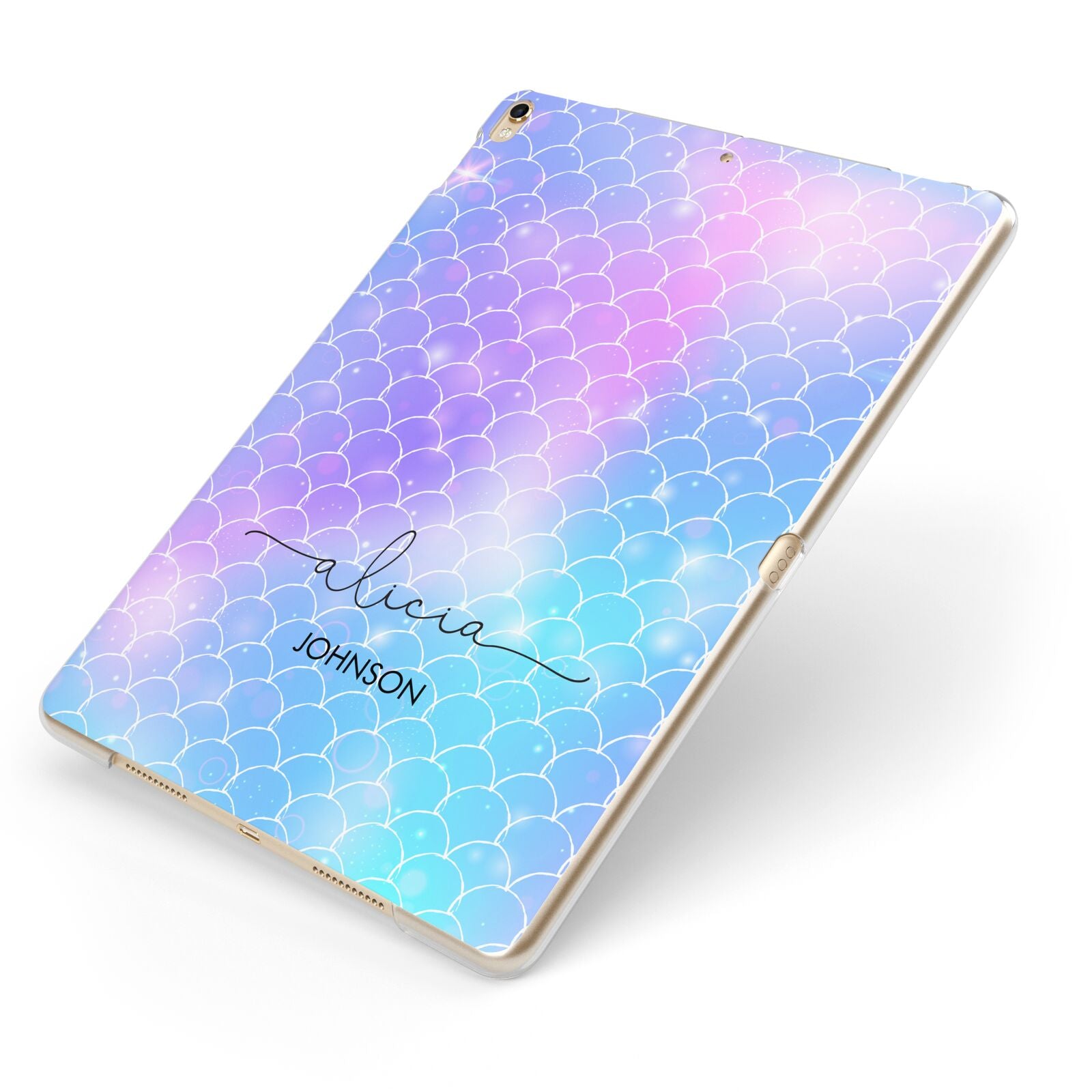 Personalised Mermaid Glitter with Names Apple iPad Case on Gold iPad Side View