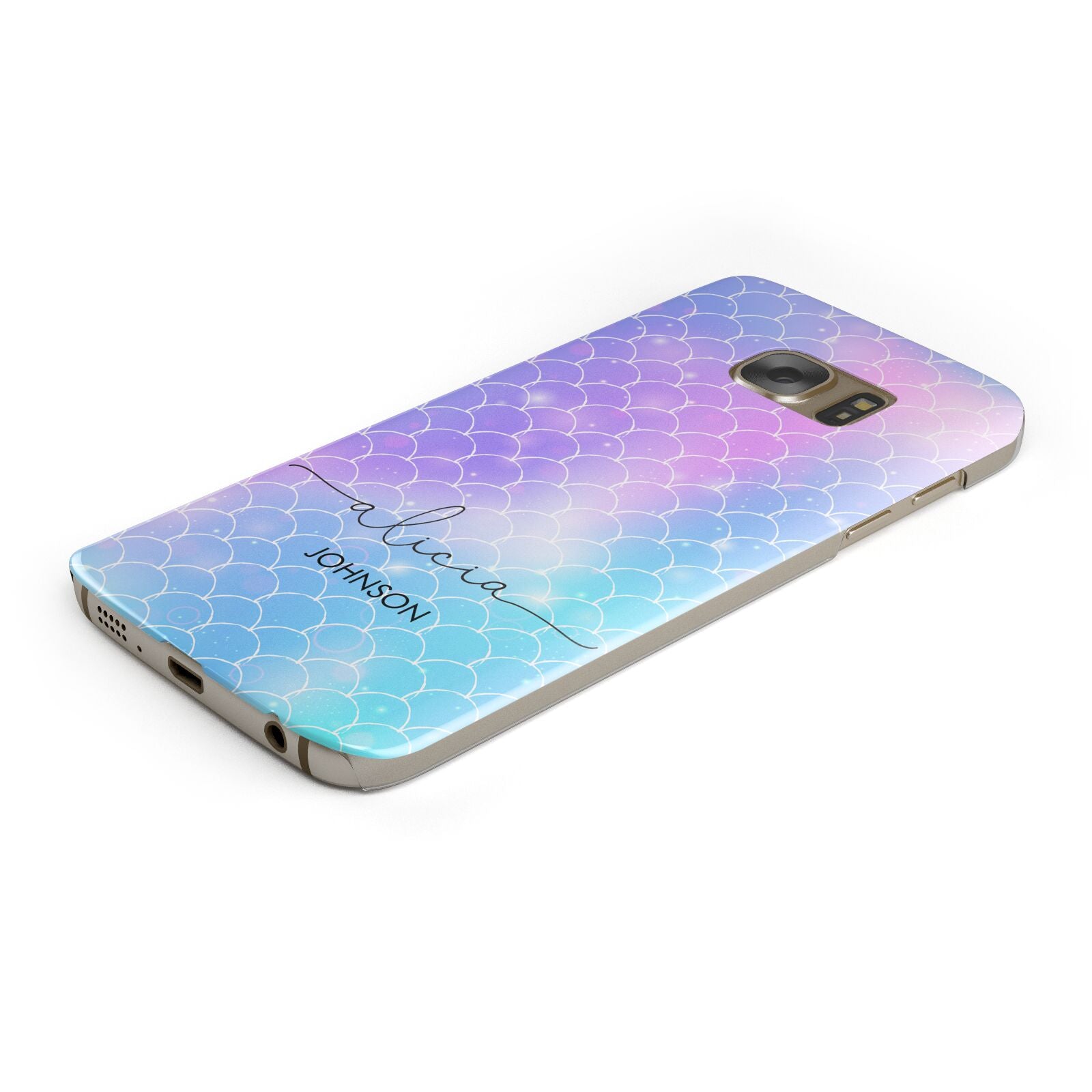 Personalised Mermaid Glitter with Names Protective Samsung Galaxy Case Angled Image