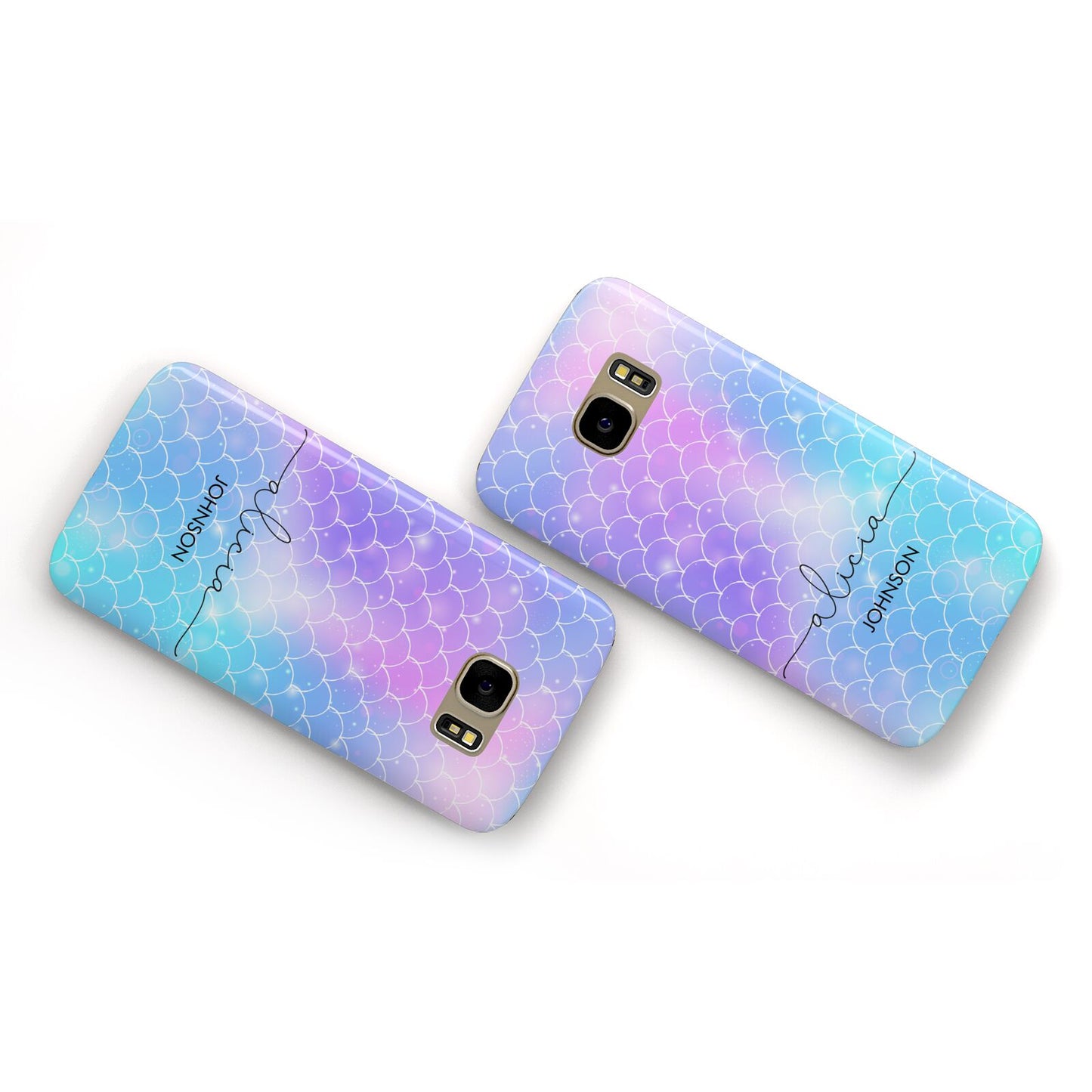 Personalised Mermaid Glitter with Names Samsung Galaxy Case Flat Overview