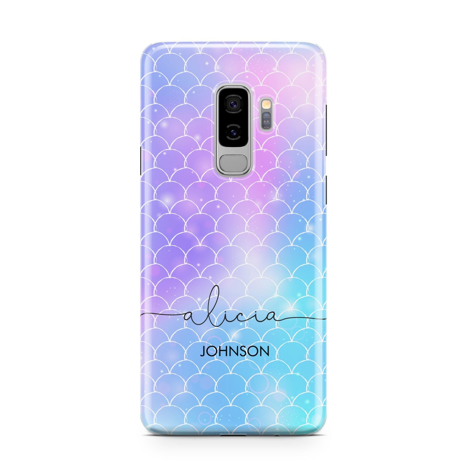 Personalised Mermaid Glitter with Names Samsung Galaxy S9 Plus Case on Silver phone