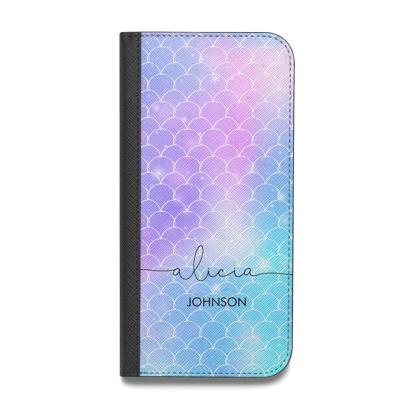 Personalised Mermaid Glitter with Names Vegan Leather Flip iPhone Case