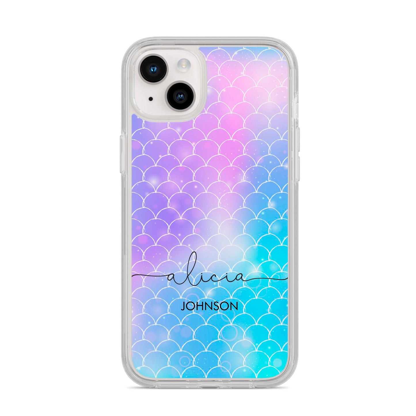 Personalised Mermaid Glitter with Names iPhone 14 Plus Clear Tough Case Starlight