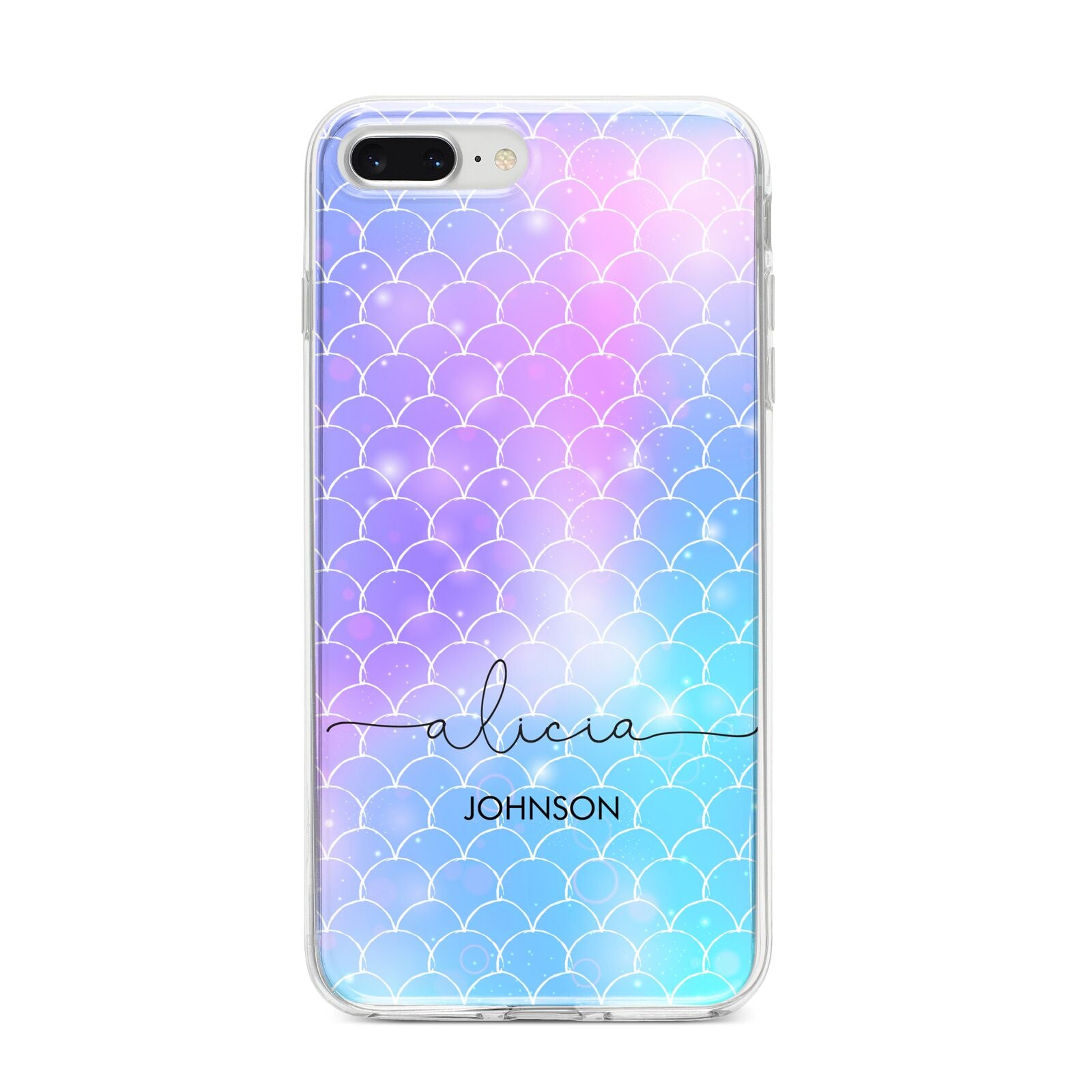 Personalised Mermaid Glitter with Names iPhone 8 Plus Bumper Case on Silver iPhone