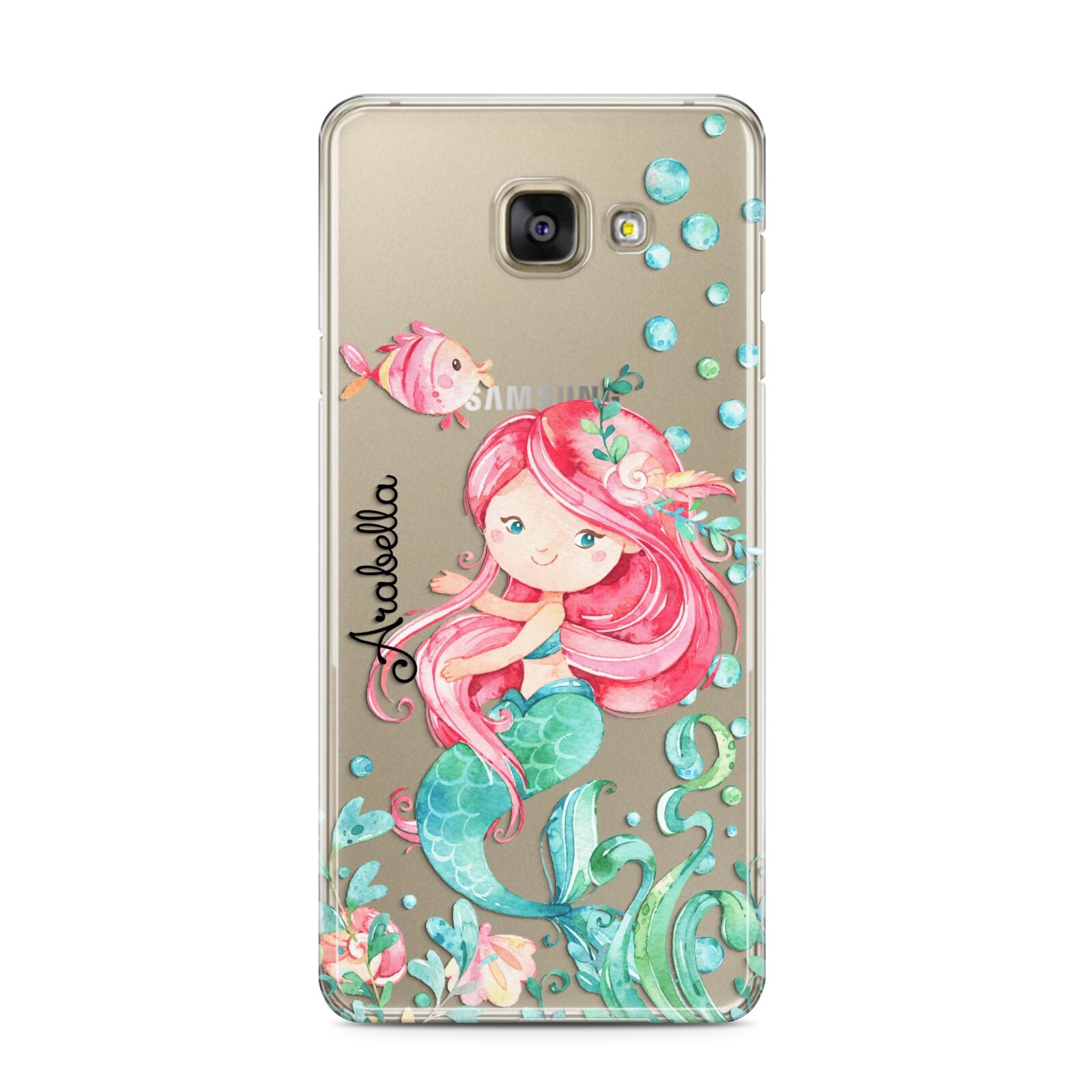 Personalised Mermaid Samsung Galaxy A3 2016 Case on gold phone