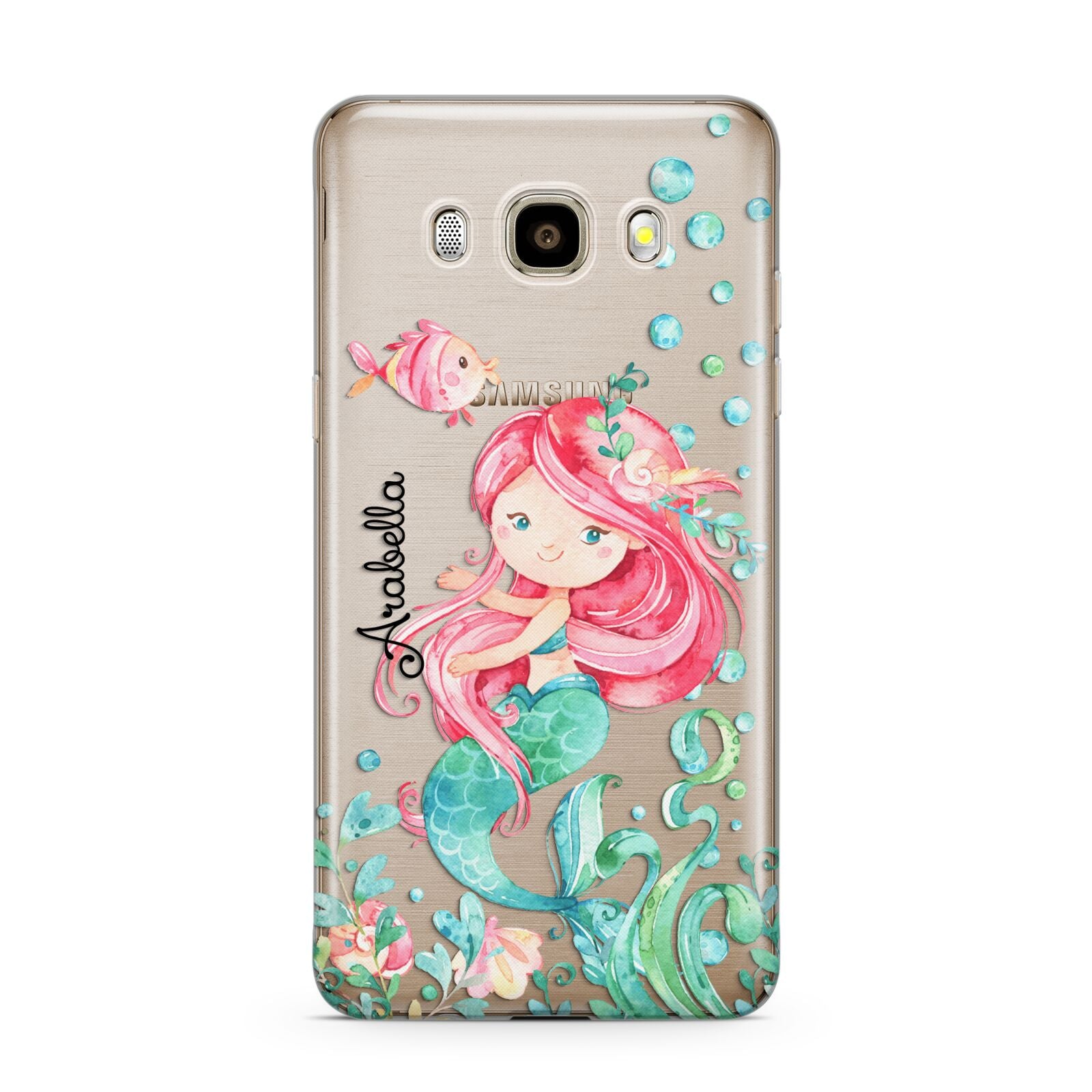 Personalised Mermaid Samsung Galaxy J7 2016 Case on gold phone