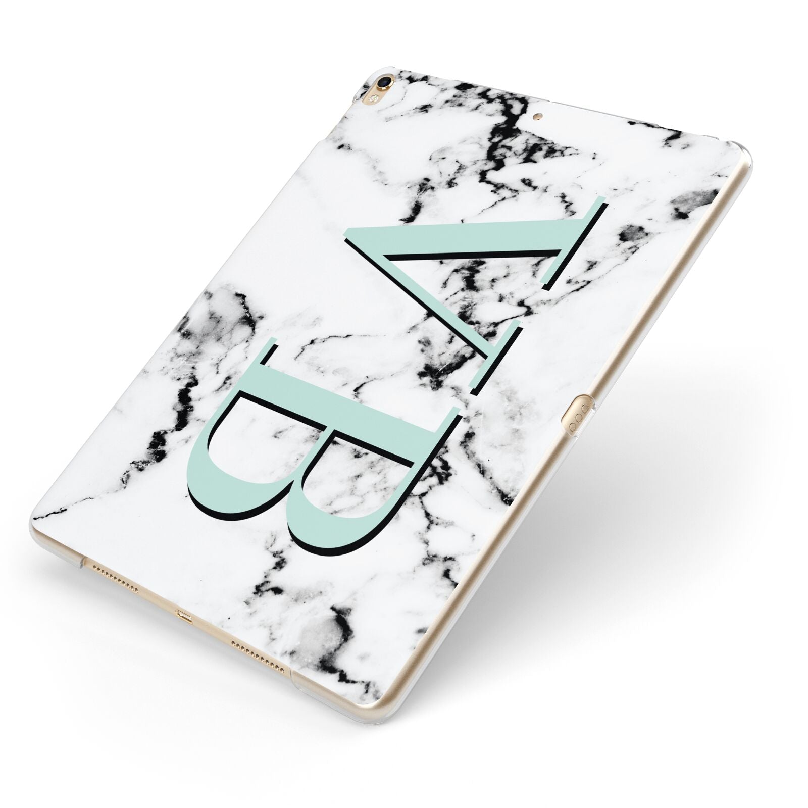 Personalised Mint Big Initials Marble Apple iPad Case on Gold iPad Side View