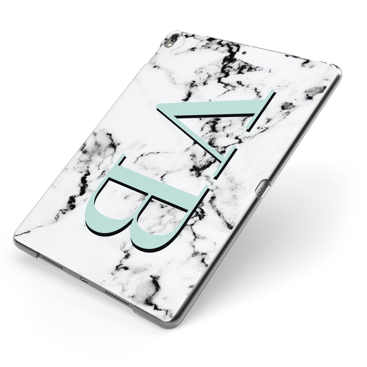 Personalised Mint Big Initials Marble Apple iPad Case on Grey iPad Side View