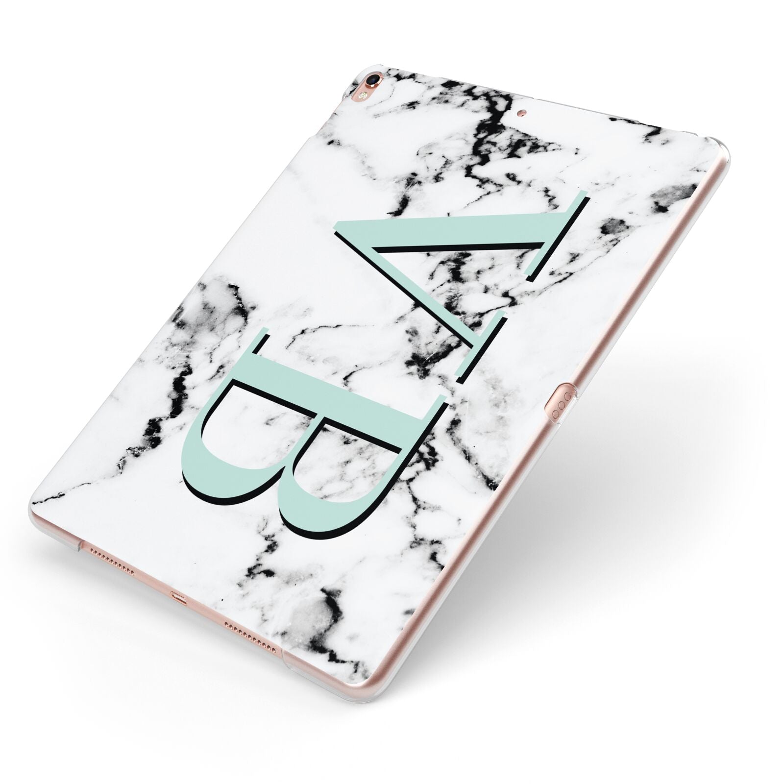 Personalised Mint Big Initials Marble Apple iPad Case on Rose Gold iPad Side View