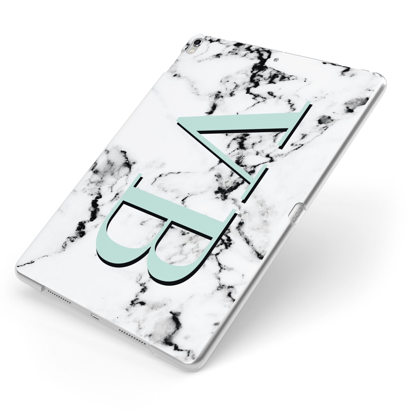 Personalised Mint Big Initials Marble Apple iPad Case on Silver iPad Side View