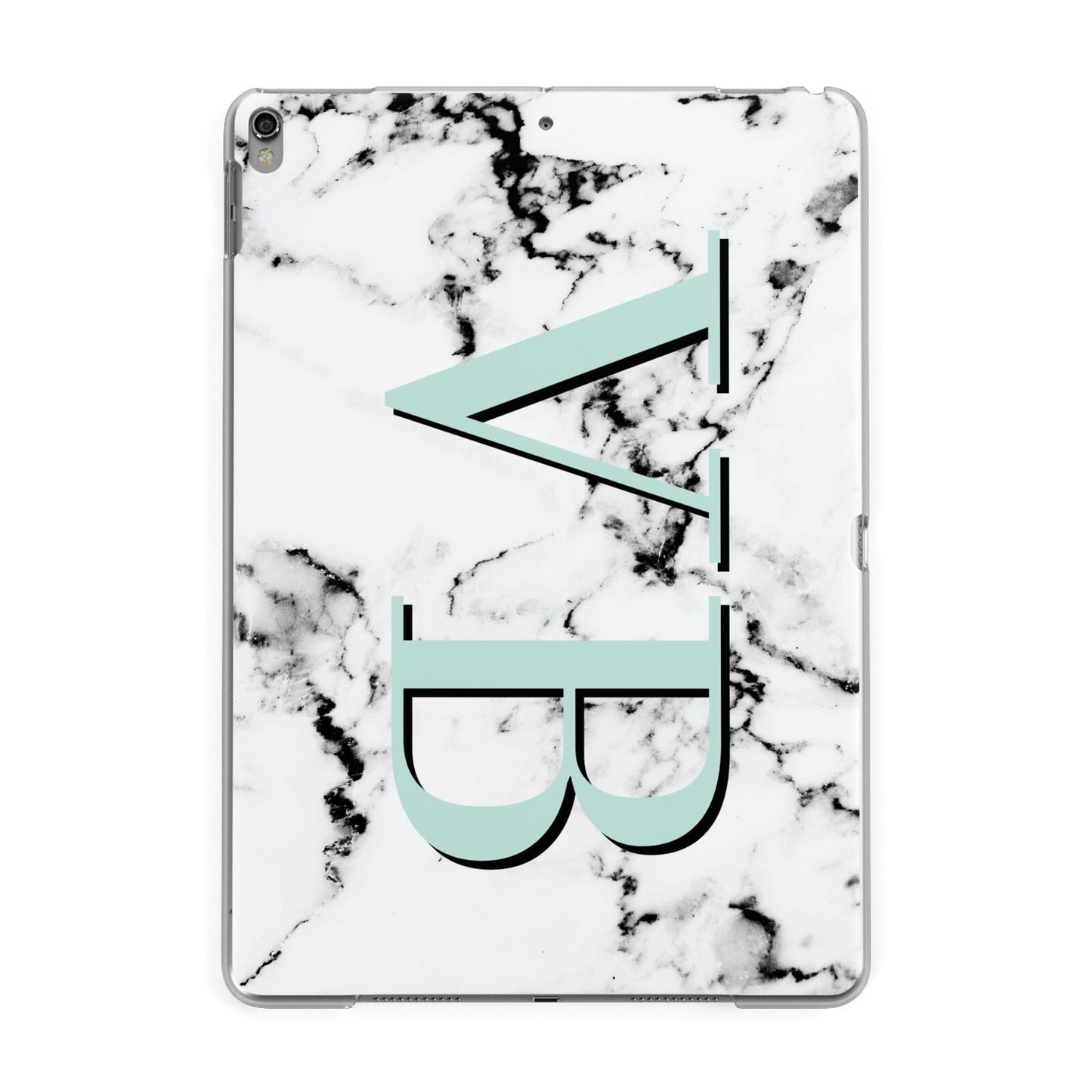 Personalised Mint Big Initials Marble Apple iPad Grey Case