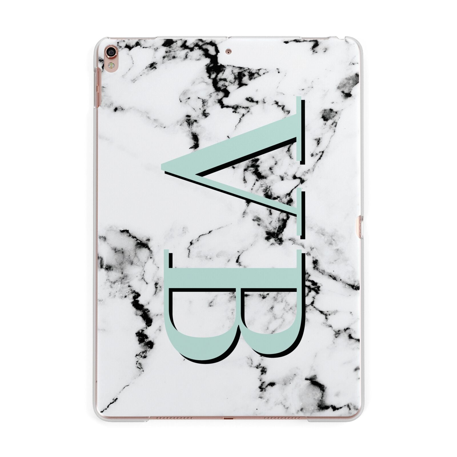 Personalised Mint Big Initials Marble Apple iPad Rose Gold Case