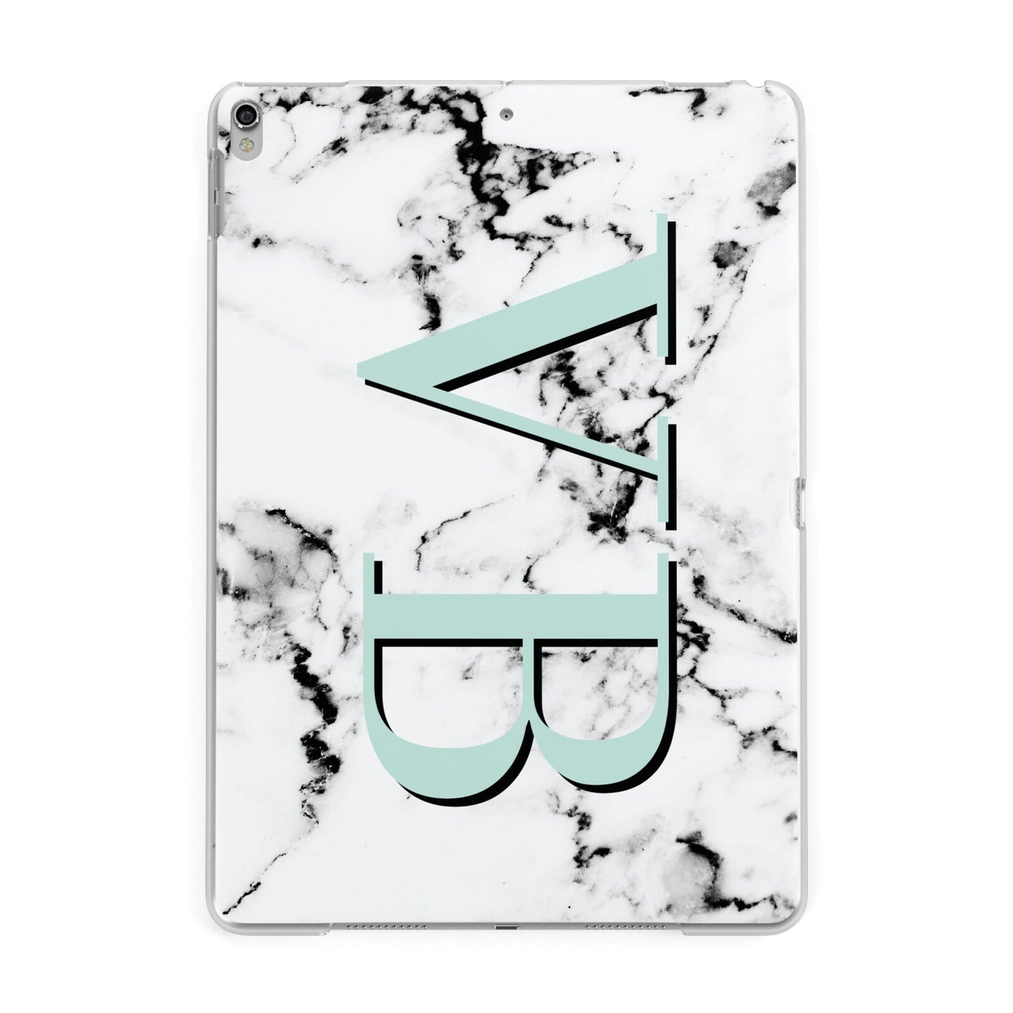 Personalised Mint Big Initials Marble Apple iPad Silver Case