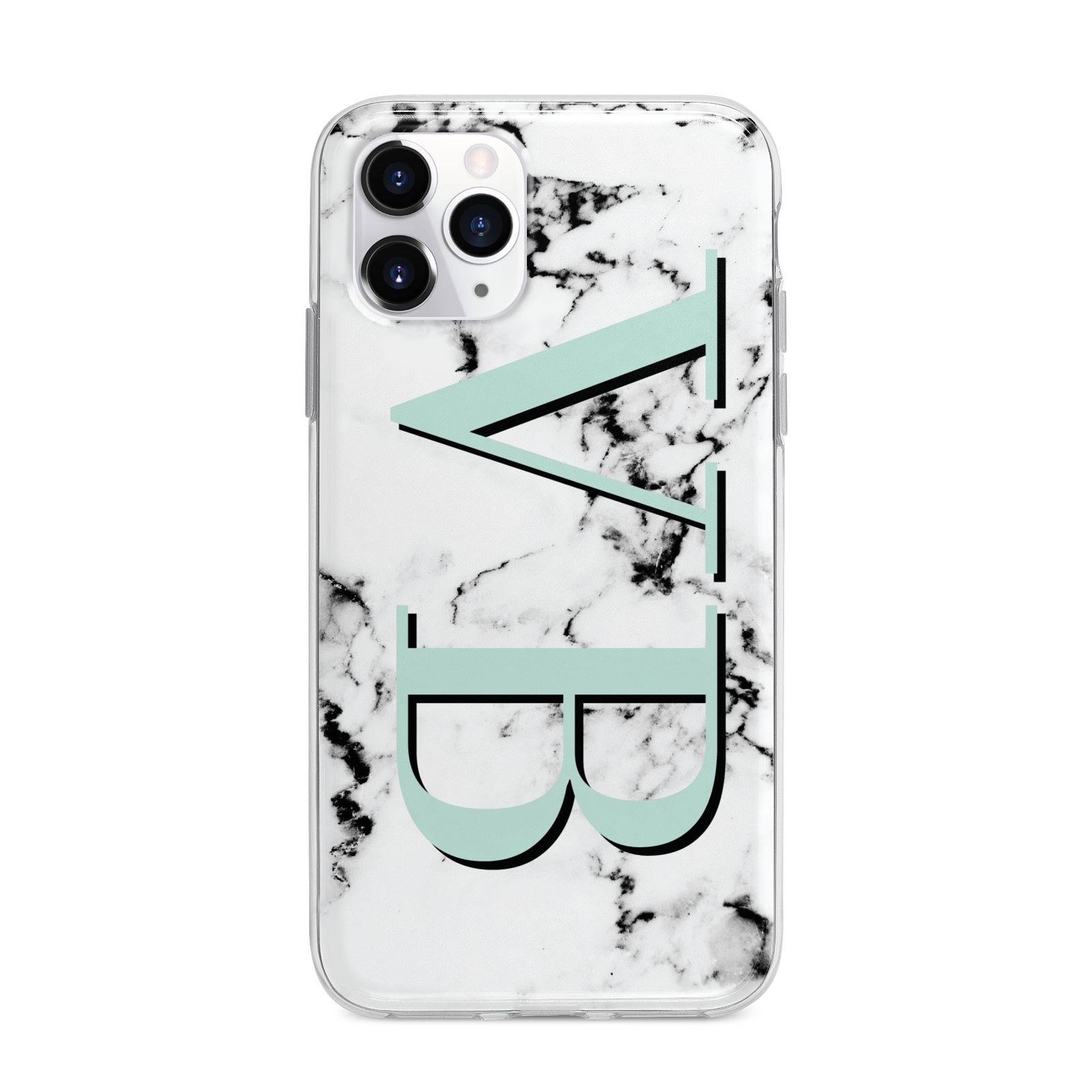 Personalised Mint Big Initials Marble Apple iPhone 11 Pro Max in Silver with Bumper Case