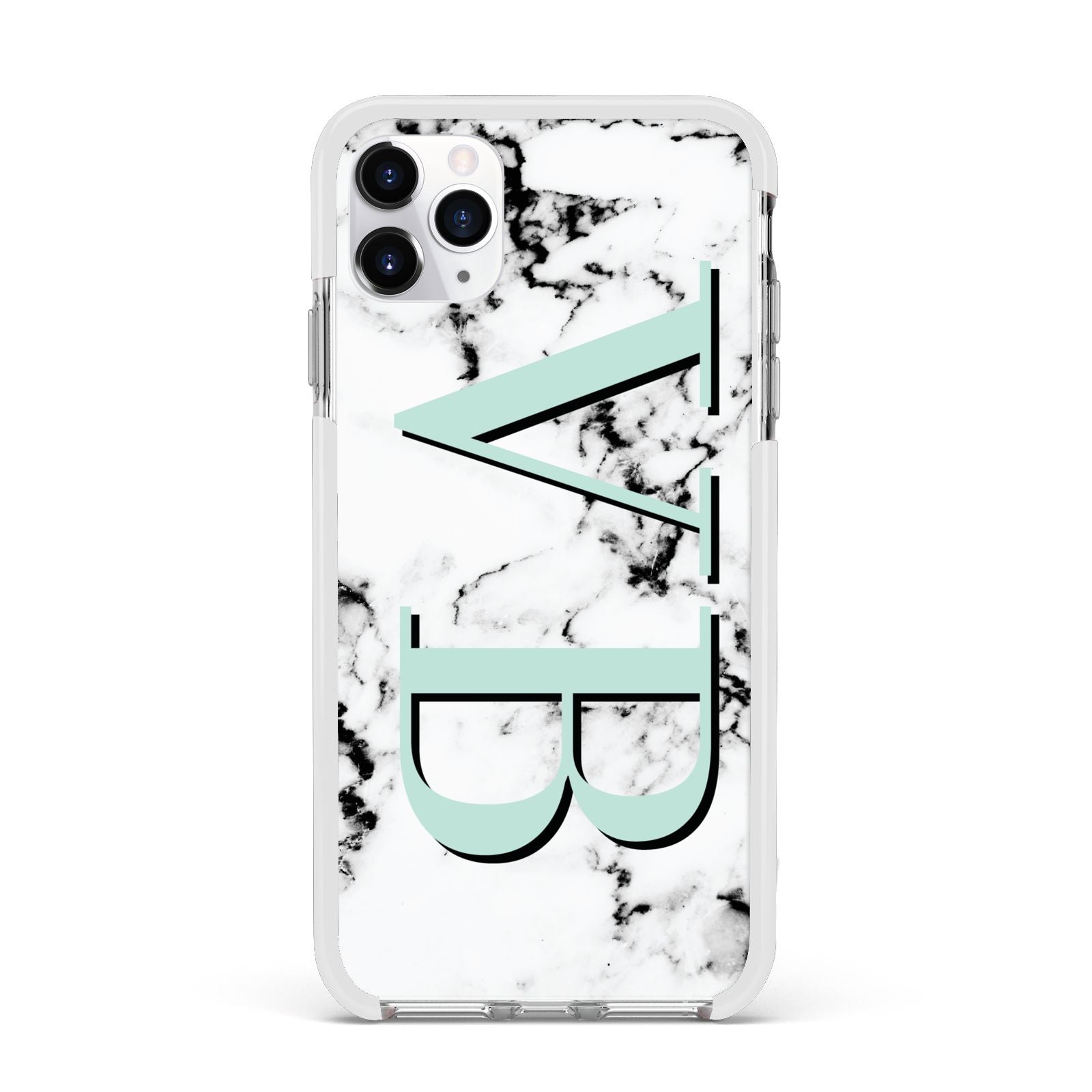 Personalised Mint Big Initials Marble Apple iPhone 11 Pro Max in Silver with White Impact Case