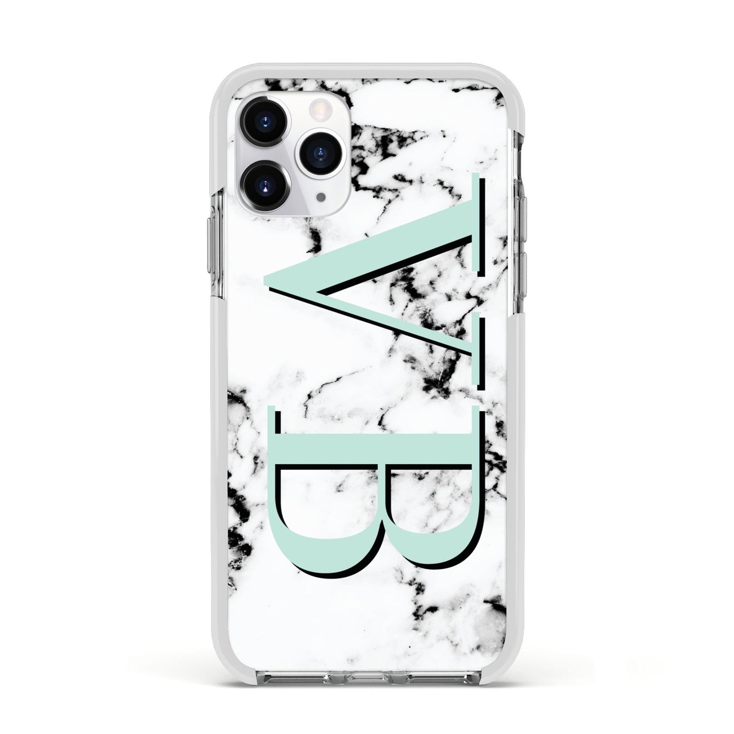 Personalised Mint Big Initials Marble Apple iPhone 11 Pro in Silver with White Impact Case