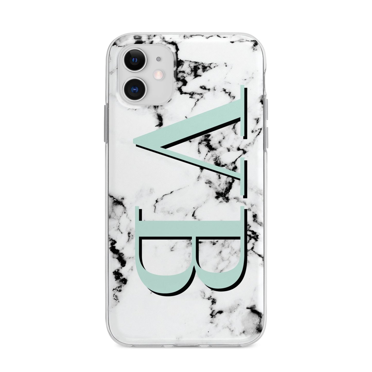 Personalised Mint Big Initials Marble Apple iPhone 11 in White with Bumper Case