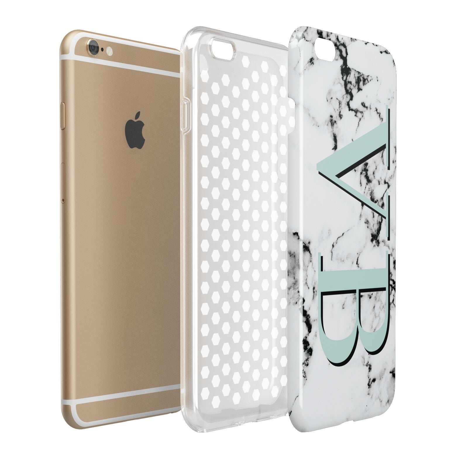 Personalised Mint Big Initials Marble Apple iPhone 6 Plus 3D Tough Case Expand Detail Image