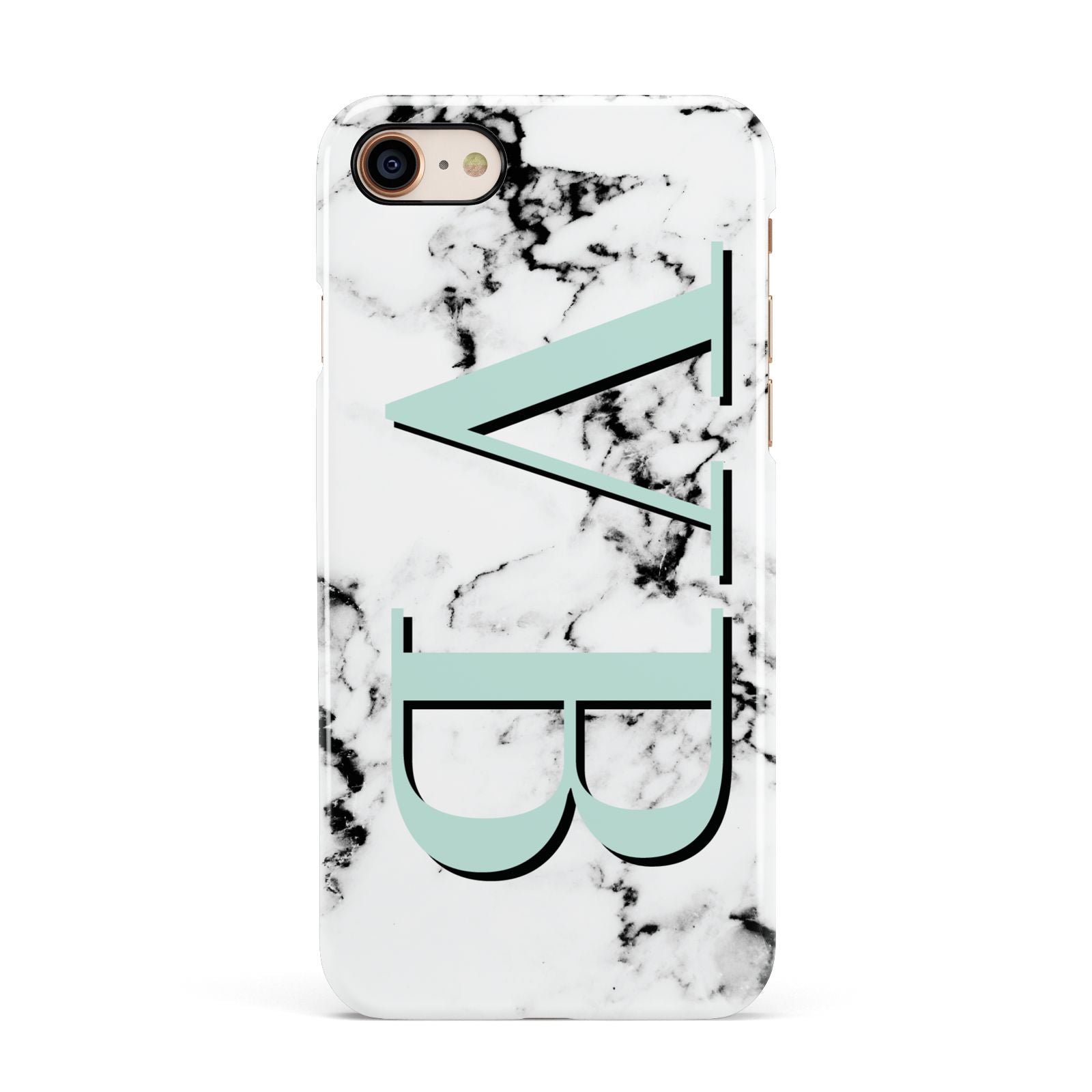 Personalised Mint Big Initials Marble Apple iPhone 7 8 3D Snap Case