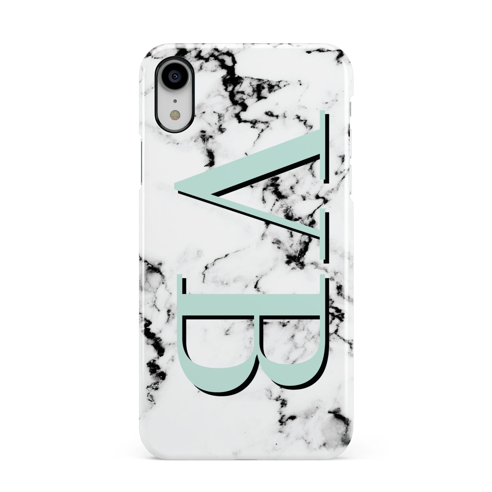 Personalised Mint Big Initials Marble Apple iPhone XR White 3D Snap Case