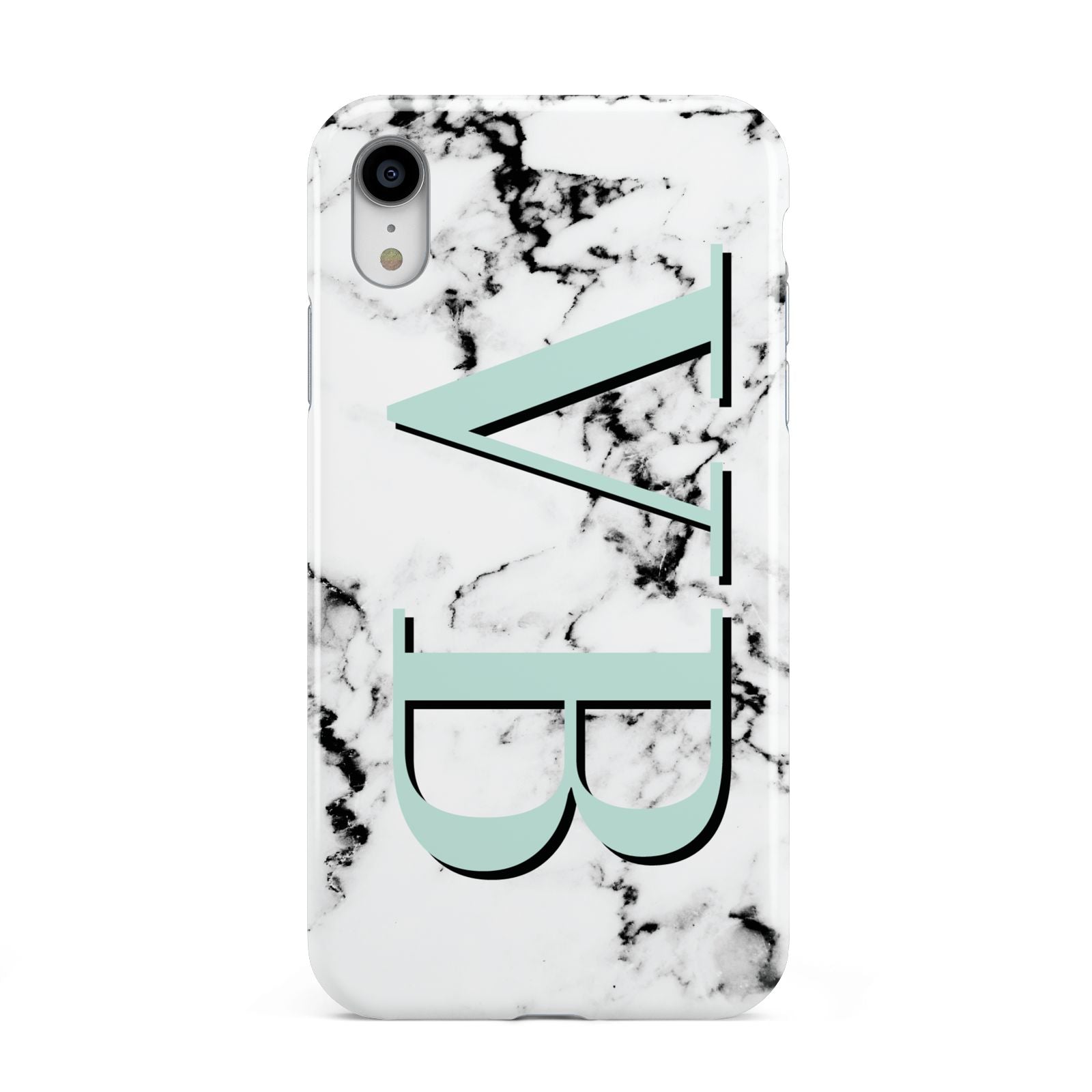 Personalised Mint Big Initials Marble Apple iPhone XR White 3D Tough Case