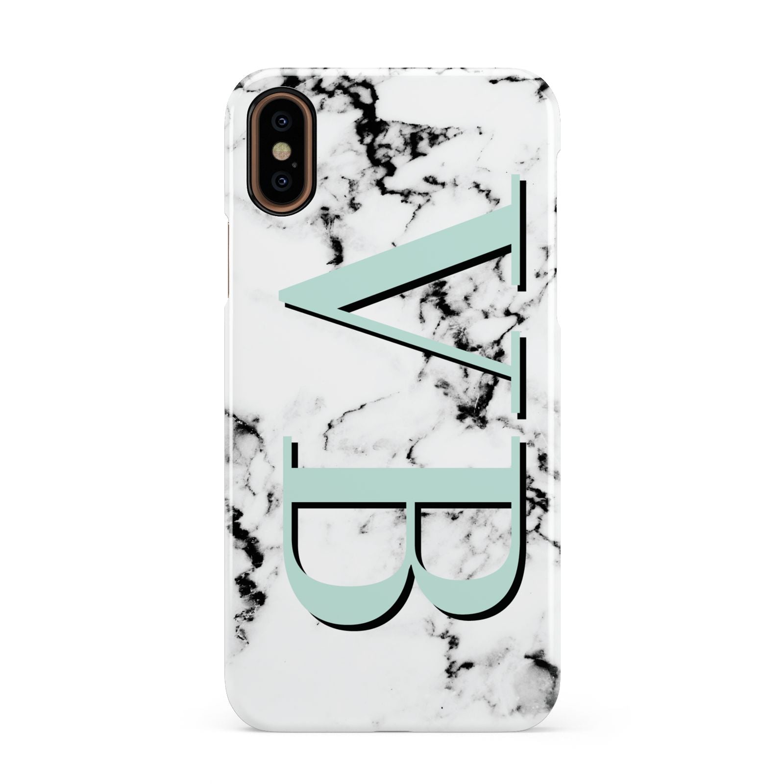 Personalised Mint Big Initials Marble Apple iPhone XS 3D Snap Case