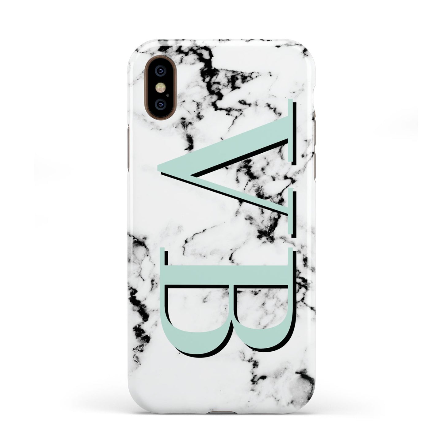 Personalised Mint Big Initials Marble Apple iPhone XS 3D Tough