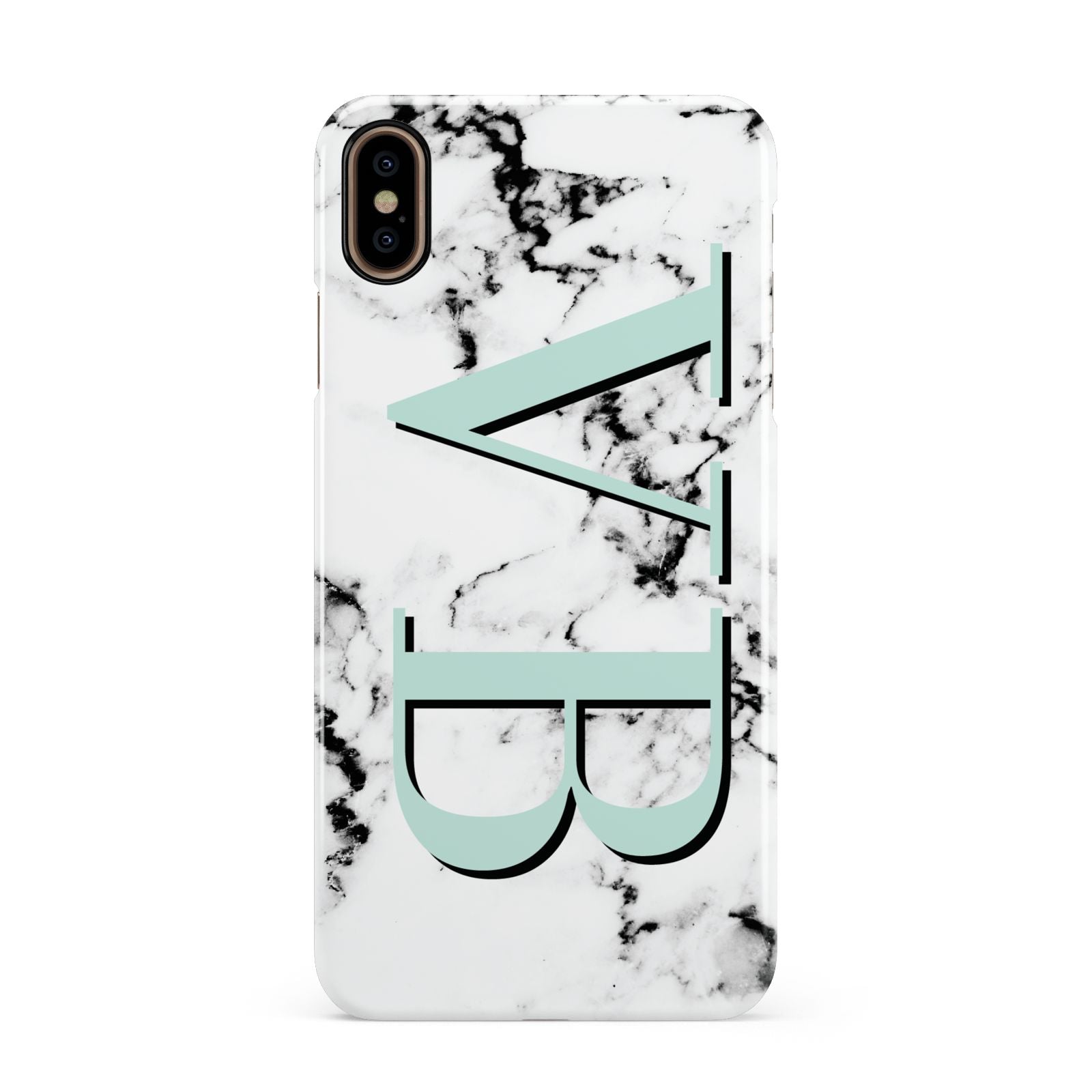 Personalised Mint Big Initials Marble Apple iPhone Xs Max 3D Snap Case