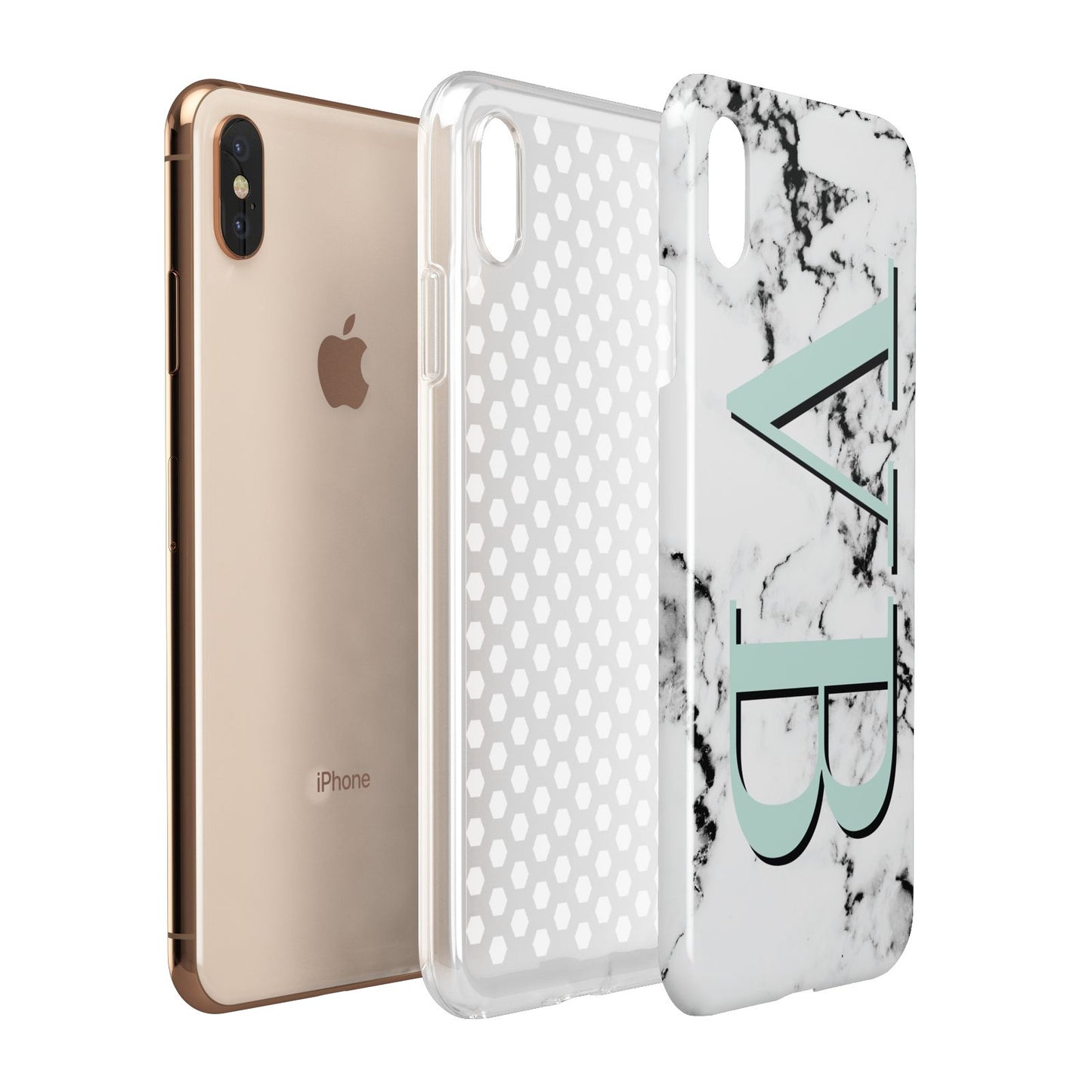 Personalised Mint Big Initials Marble Apple iPhone Xs Max 3D Tough Case Expanded View