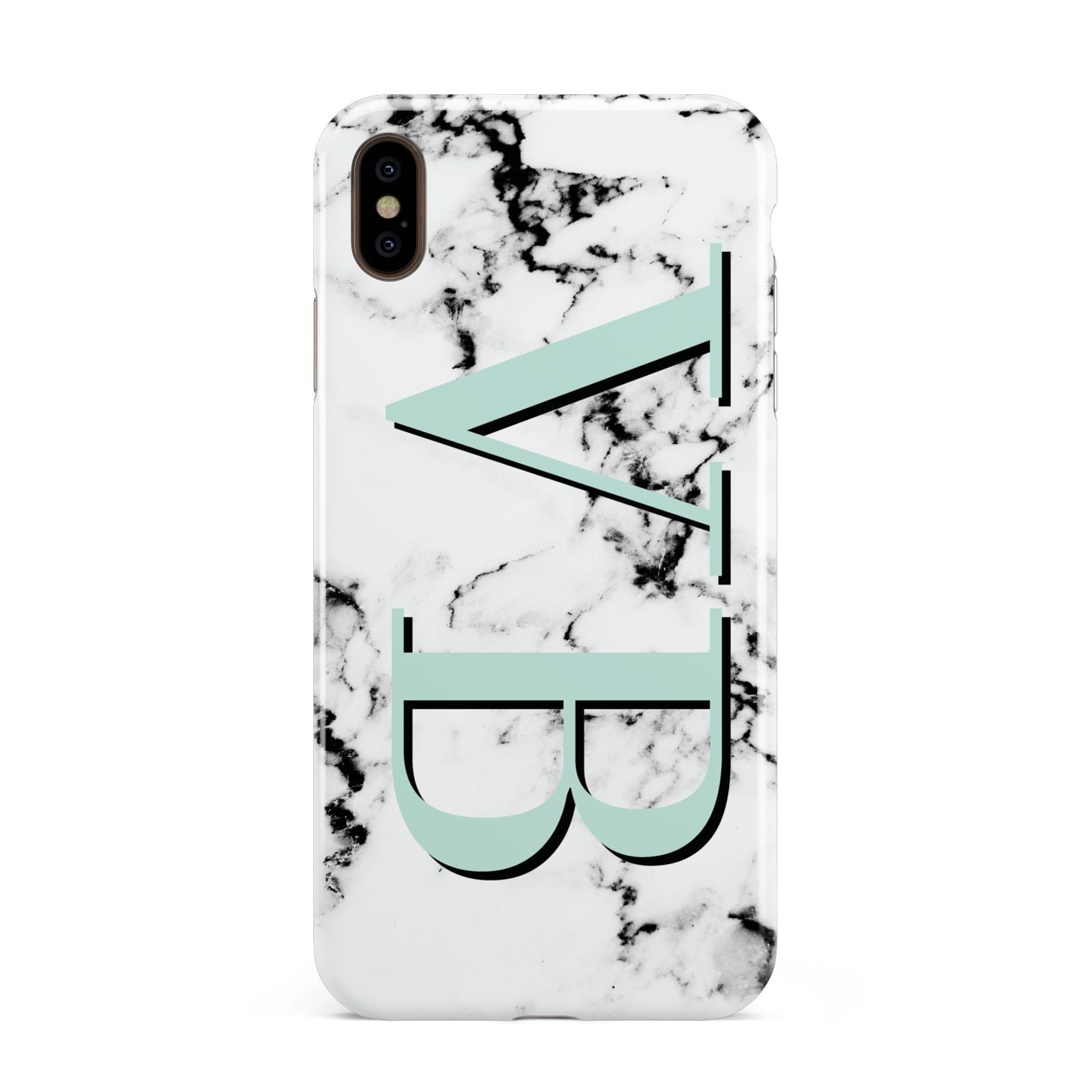 Personalised Mint Big Initials Marble Apple iPhone Xs Max 3D Tough Case