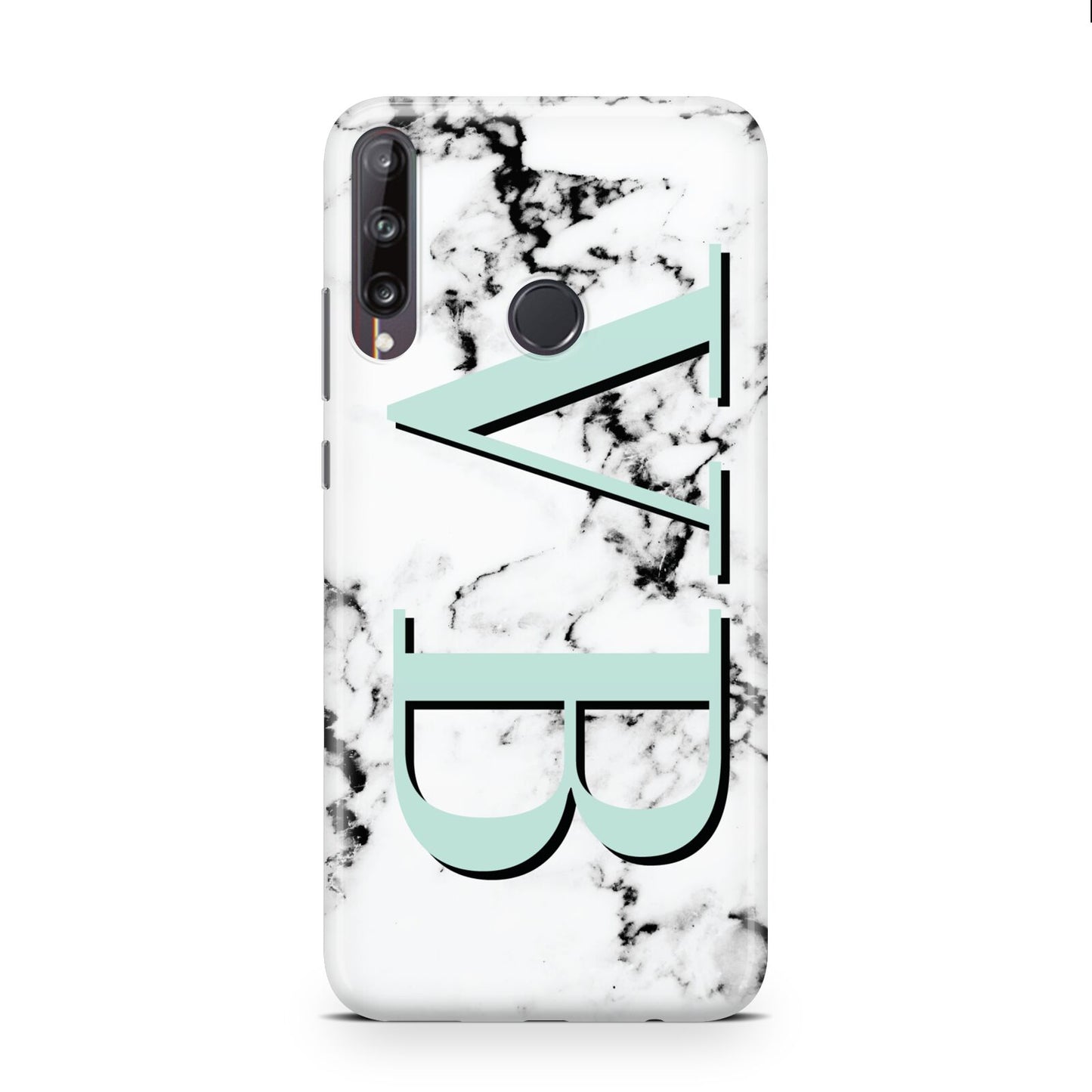 Personalised Mint Big Initials Marble Huawei P40 Lite E Phone Case