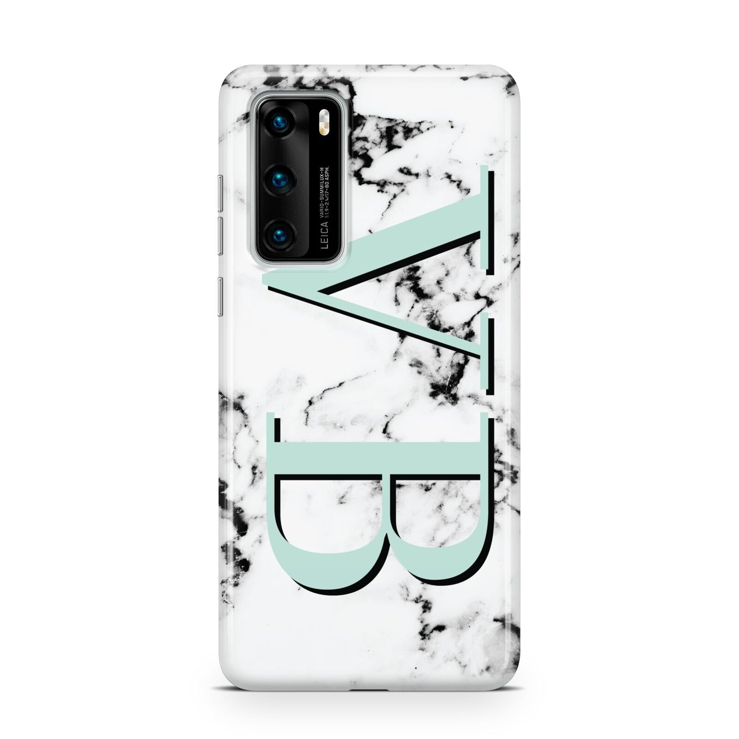 Personalised Mint Big Initials Marble Huawei P40 Phone Case