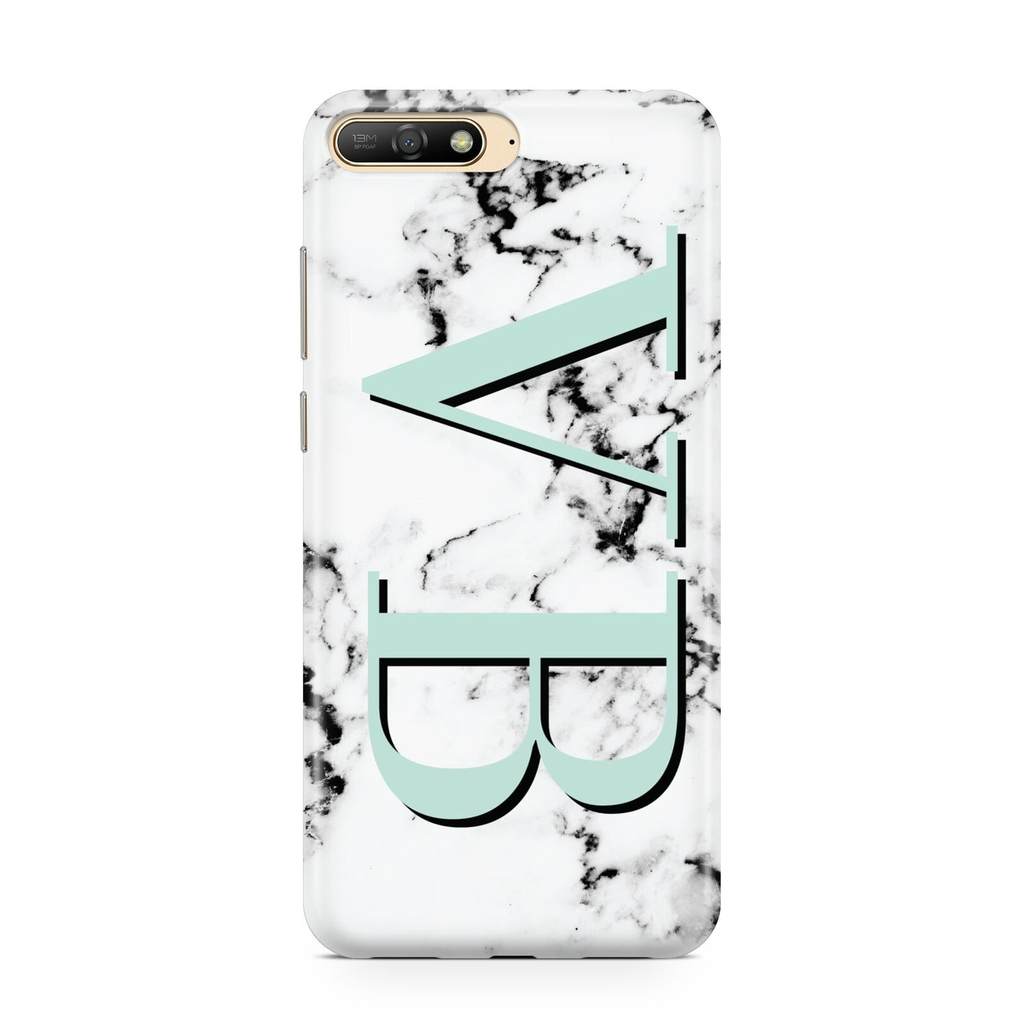 Personalised Mint Big Initials Marble Huawei Y6 2018