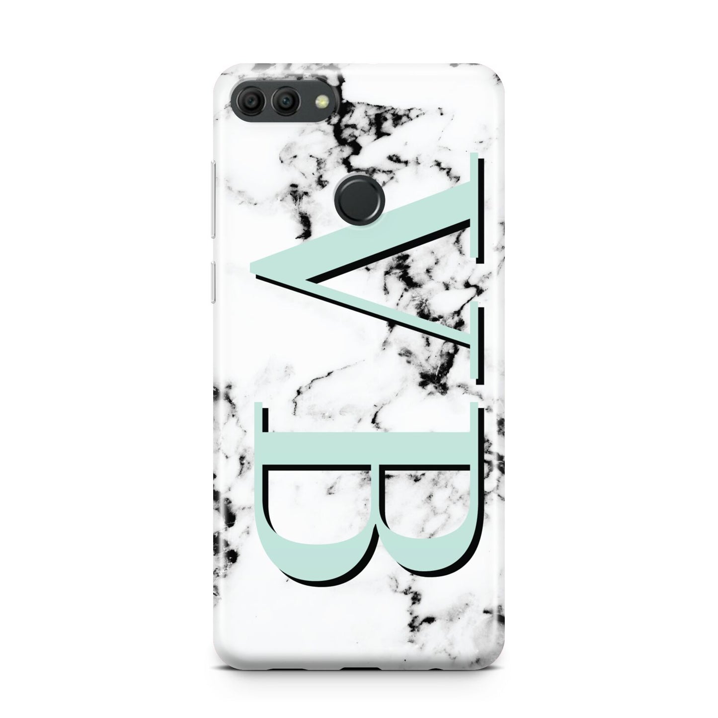 Personalised Mint Big Initials Marble Huawei Y9 2018