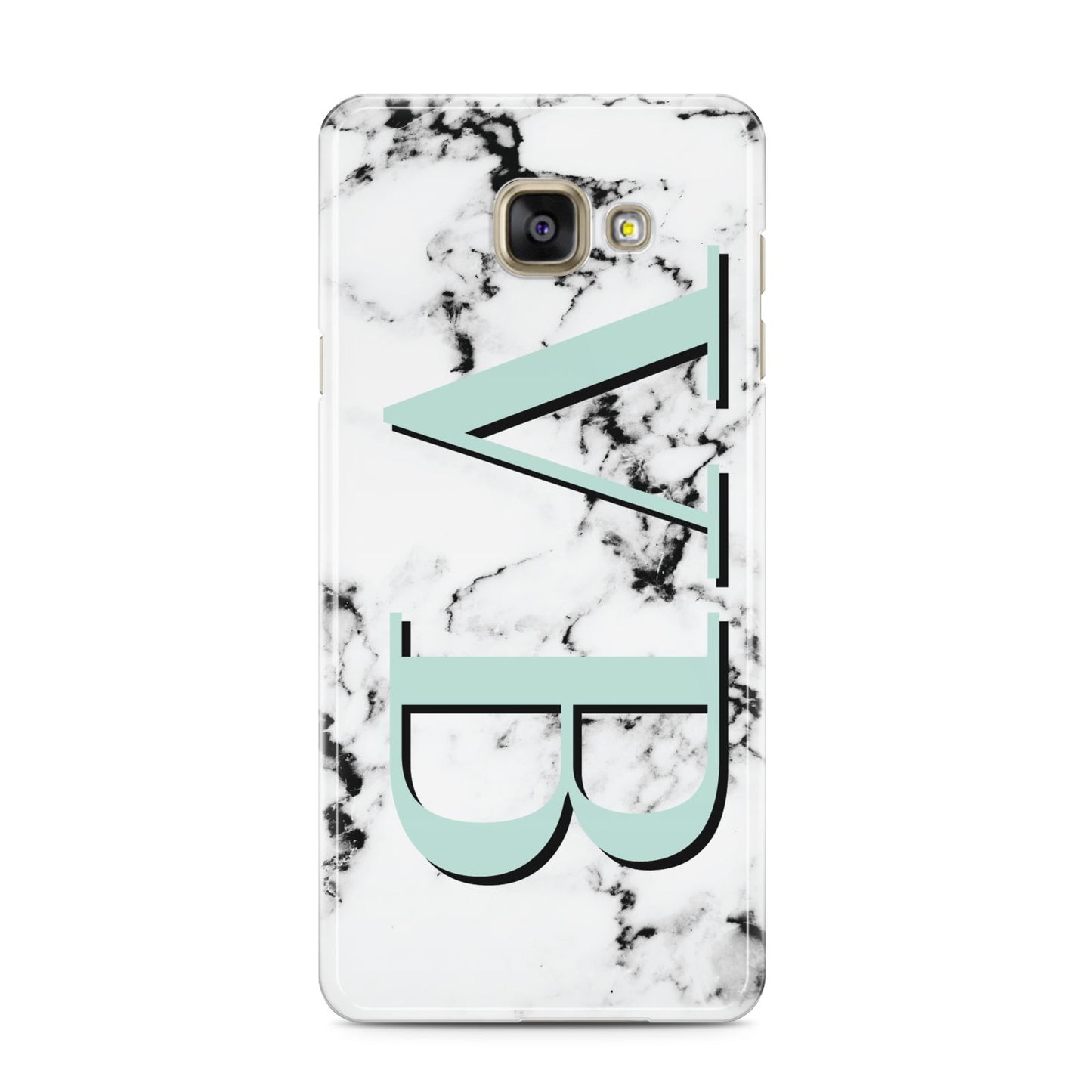 Personalised Mint Big Initials Marble Samsung Galaxy A3 2016 Case on gold phone