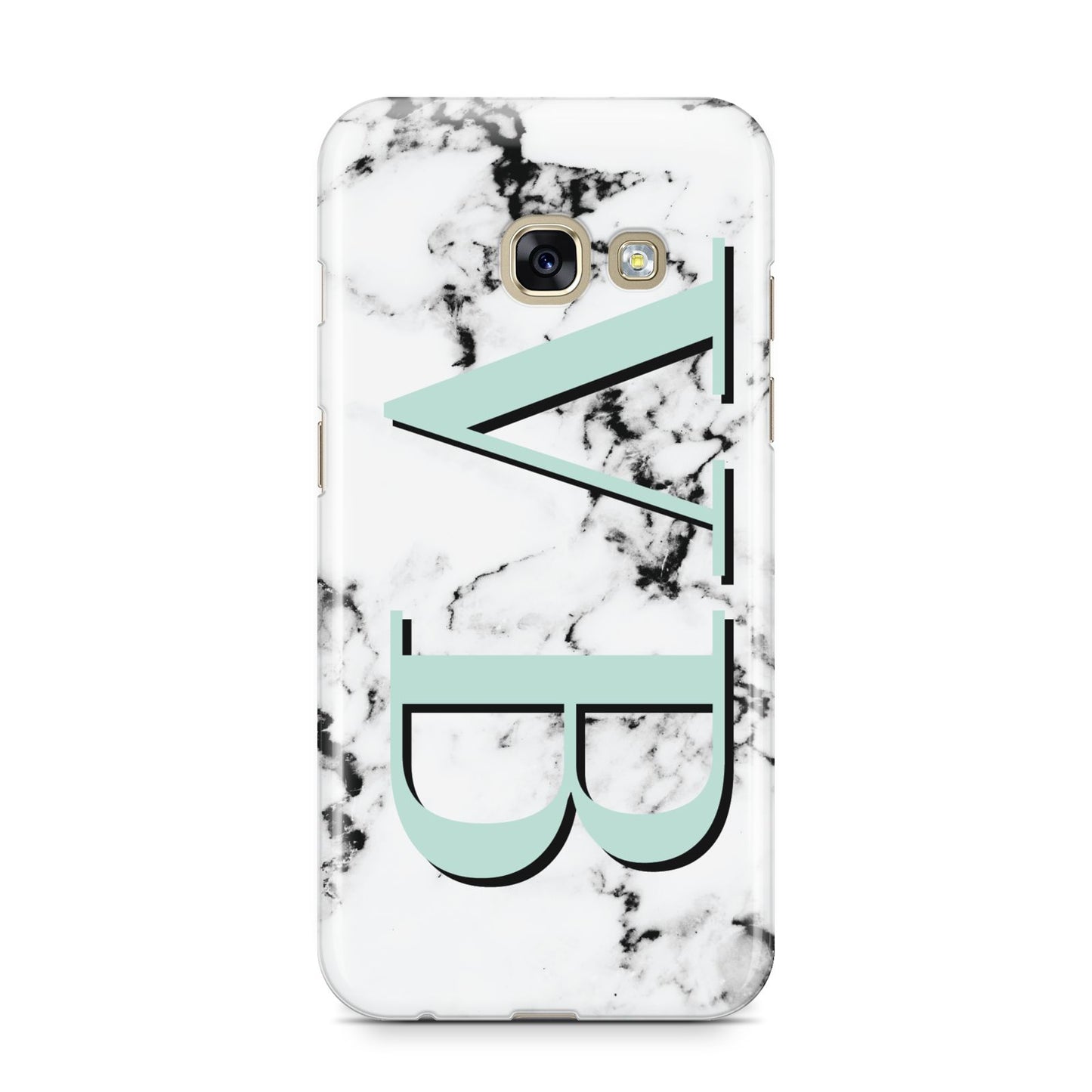 Personalised Mint Big Initials Marble Samsung Galaxy A3 2017 Case on gold phone