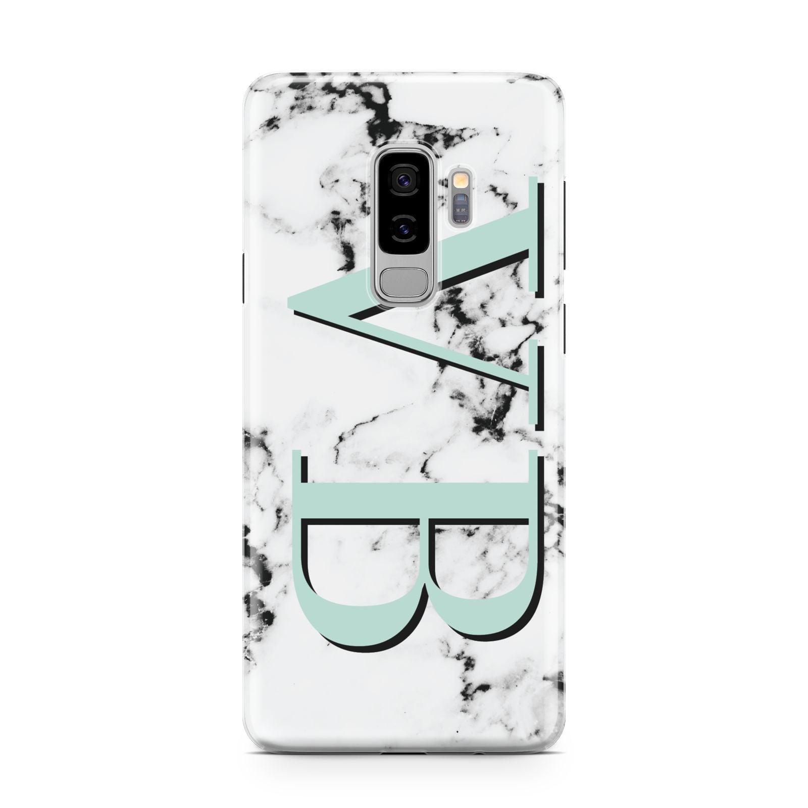 Personalised Mint Big Initials Marble Samsung Galaxy S9 Plus Case on Silver phone