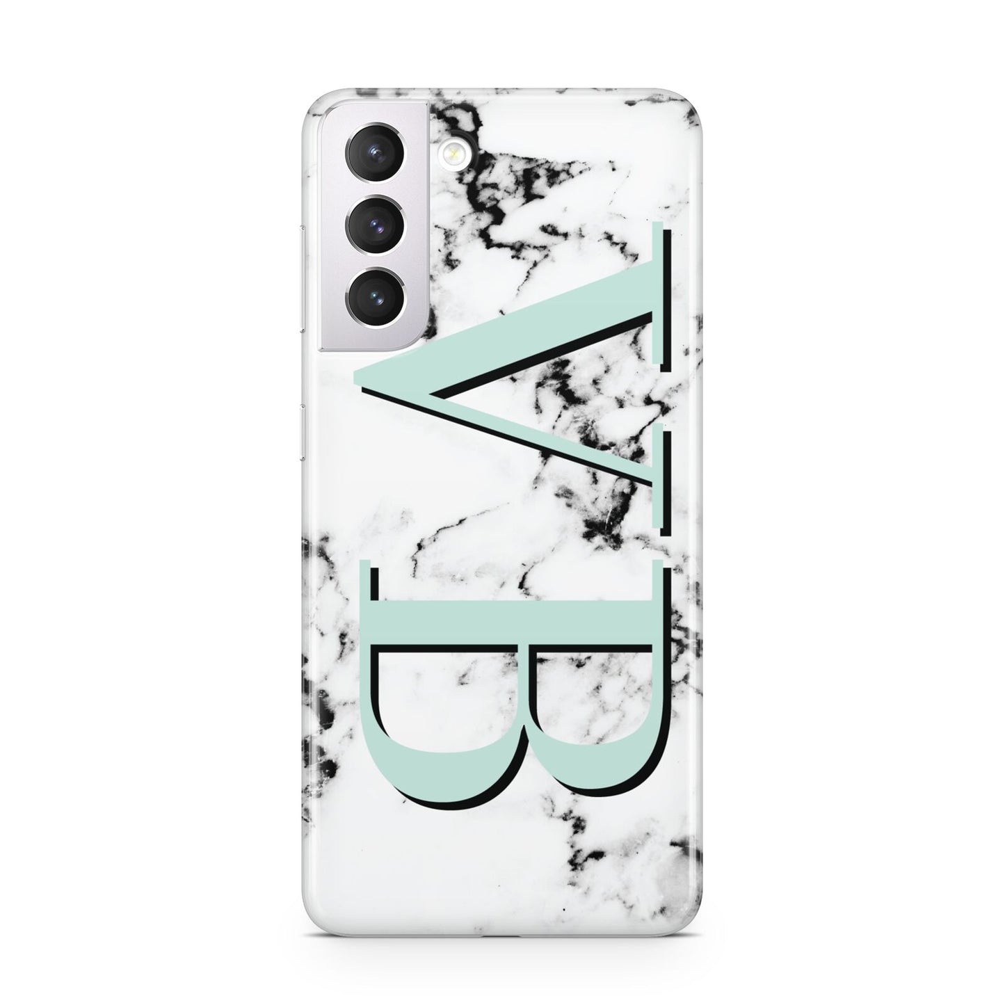 Personalised Mint Big Initials Marble Samsung S21 Case