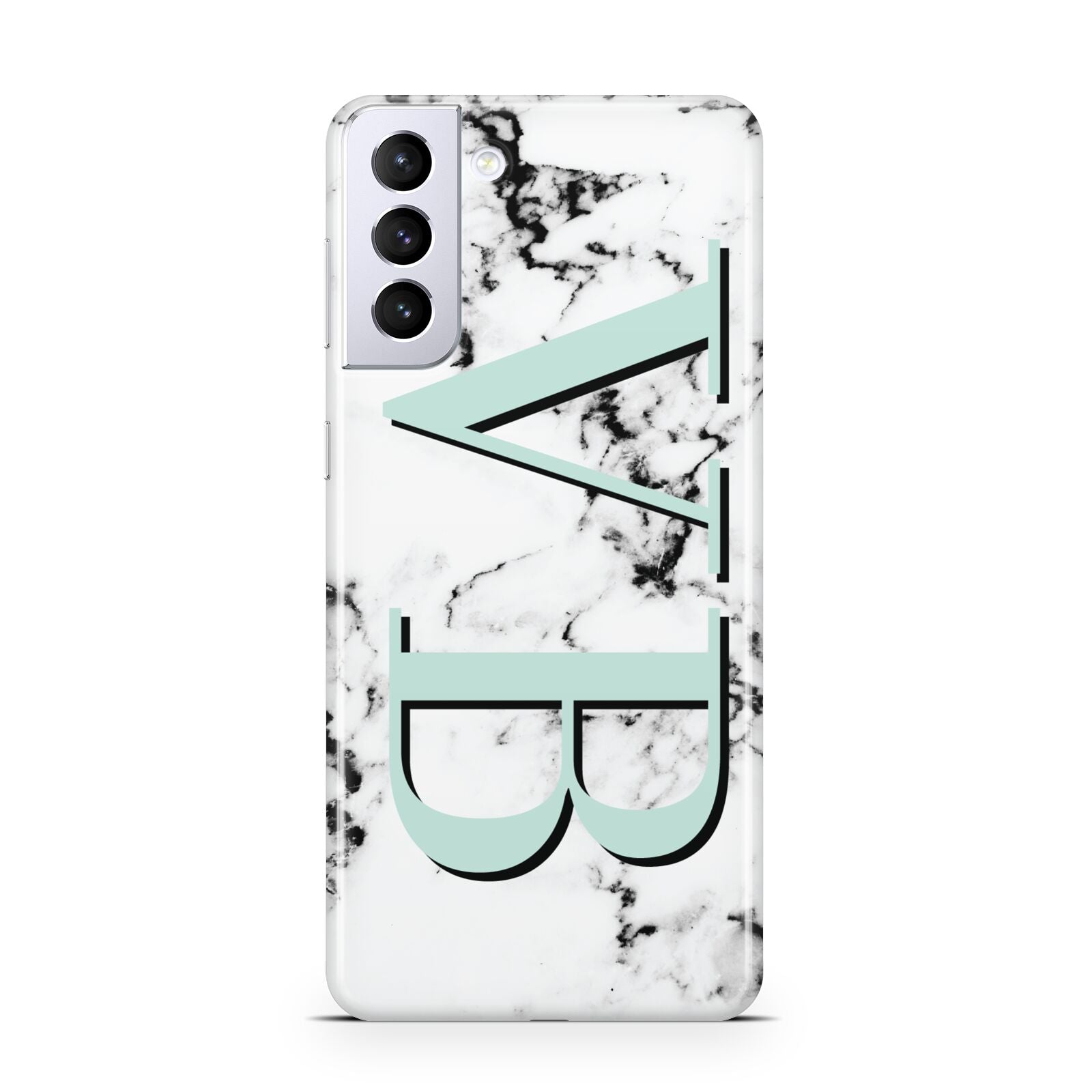 Personalised Mint Big Initials Marble Samsung S21 Plus Case