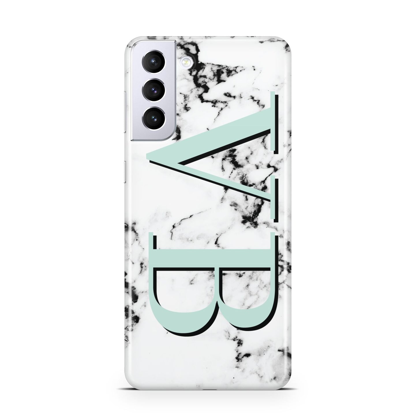 Personalised Mint Big Initials Marble Samsung S21 Plus Phone Case